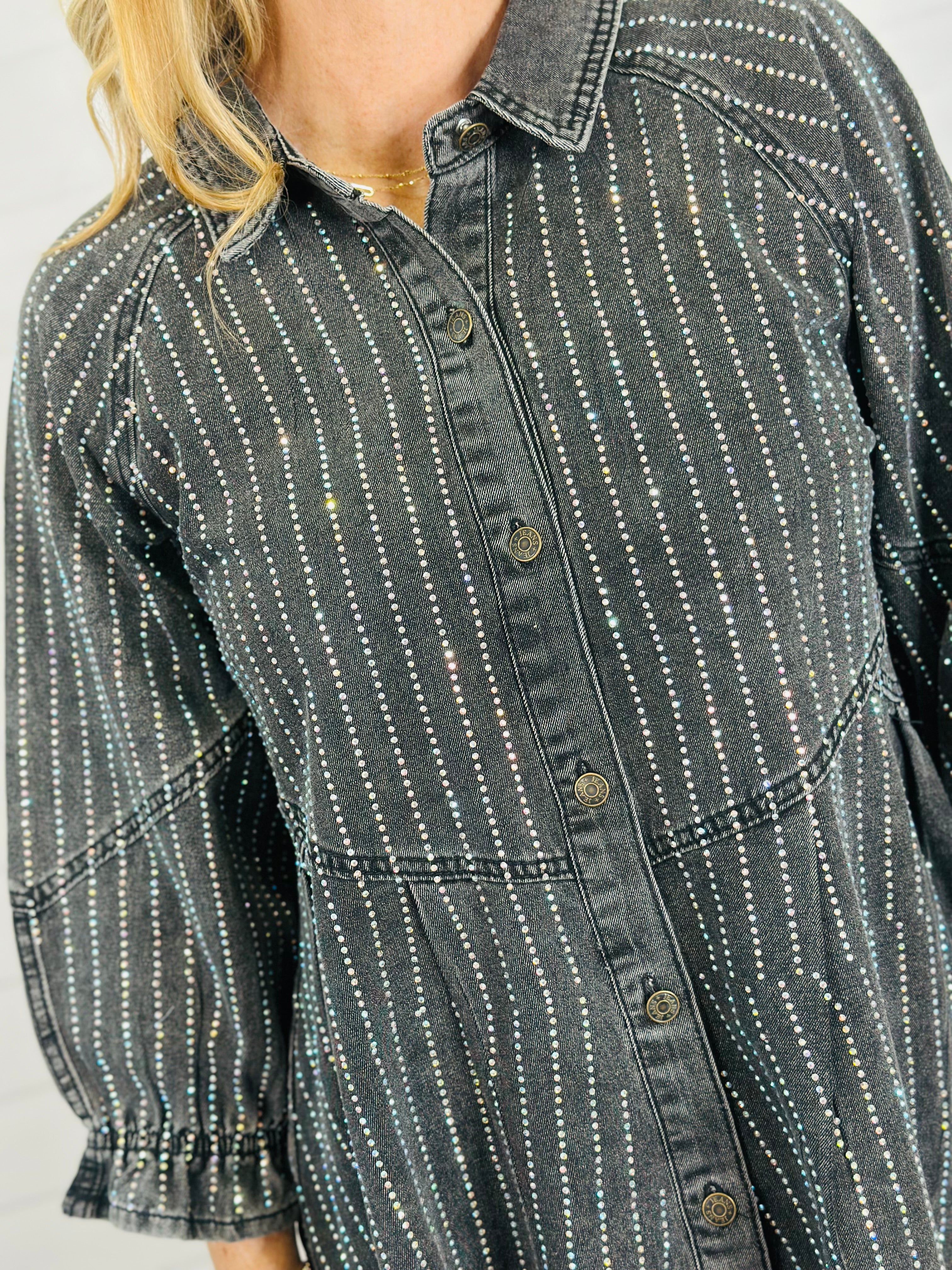 GLITZ & GLAM DENIM DRESS-BLACK