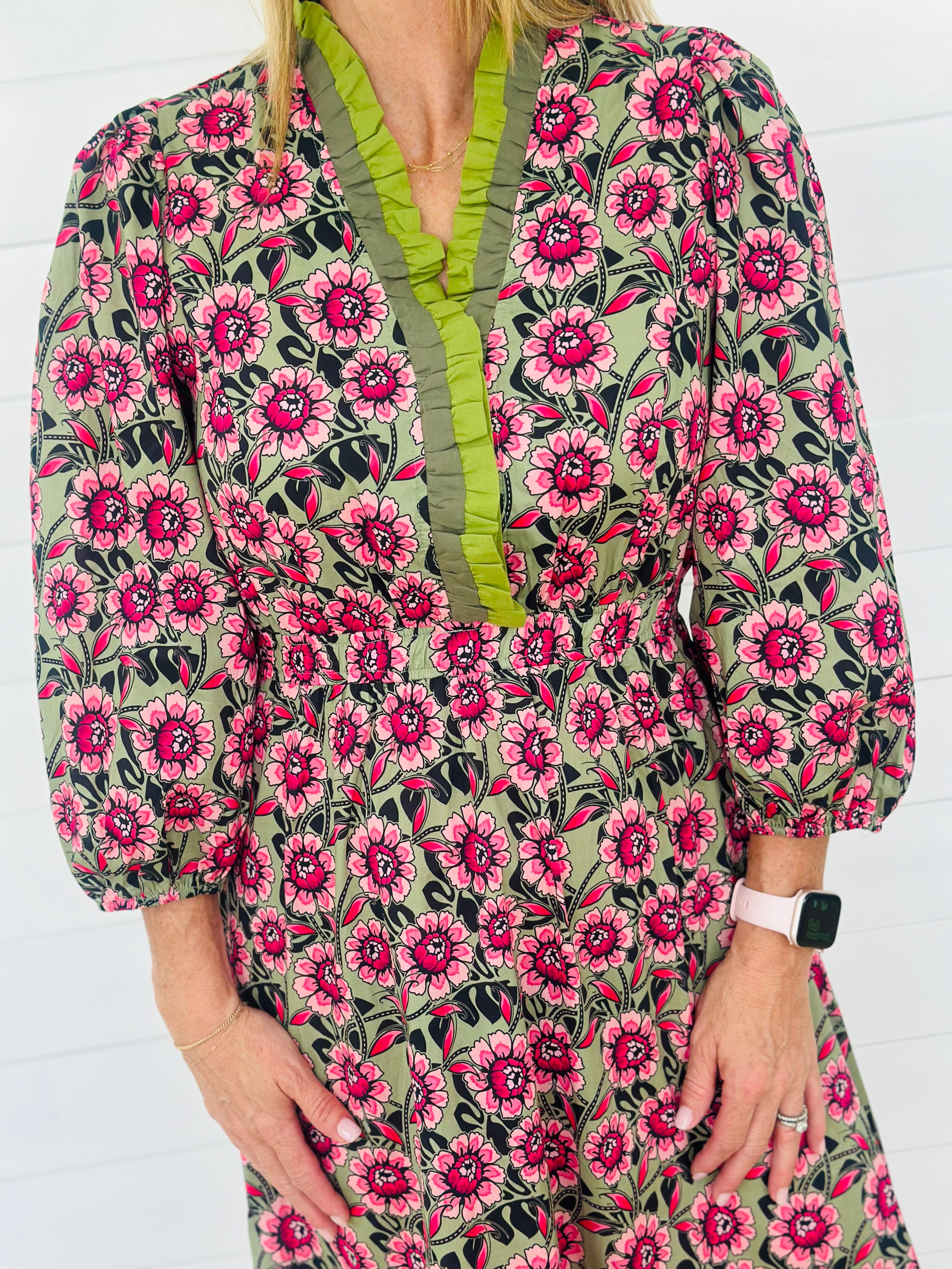 FLORALS & SAGE MIDI DRESS