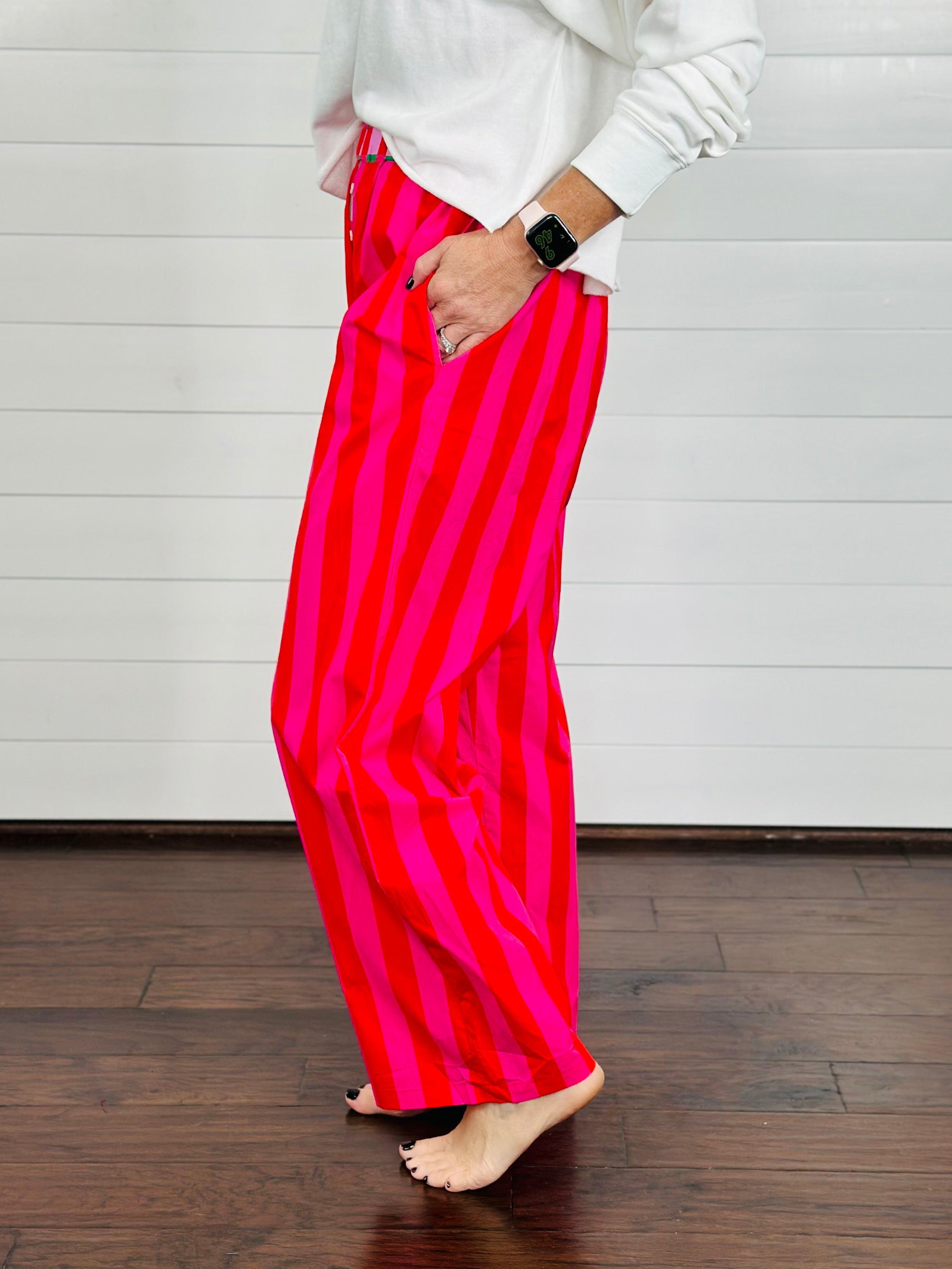 FESTIVE STRIPE BOXER PANT-RED
