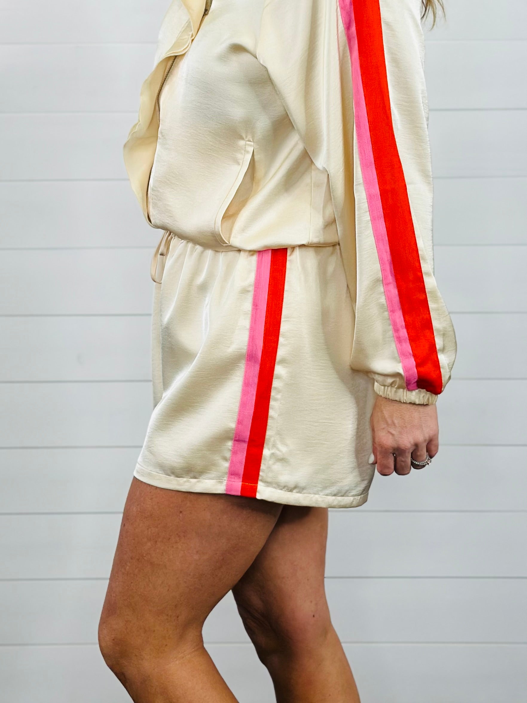 STRIPE SATIN TRACK SHORTS