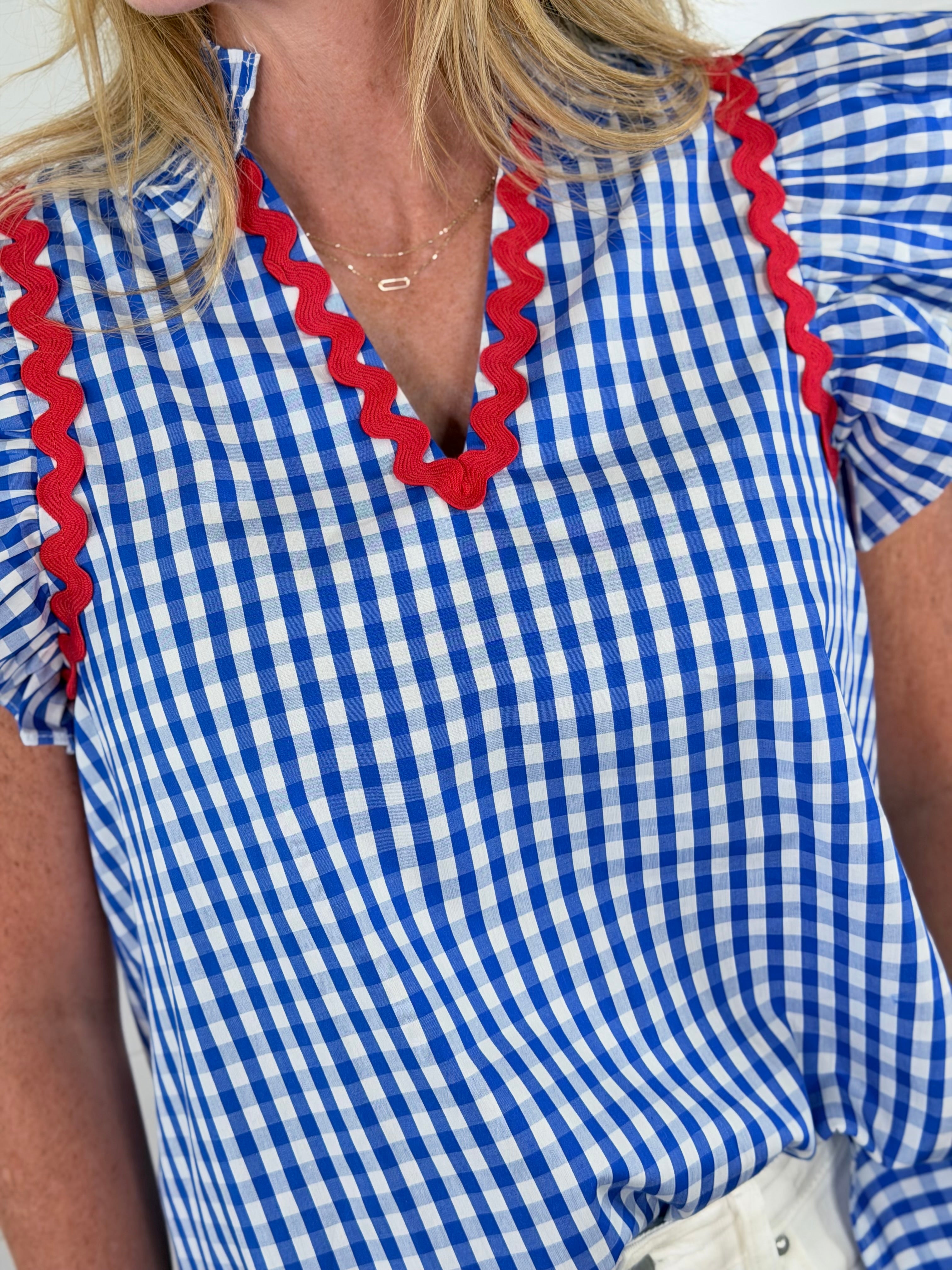HOLLY GINGHAM TOP-BLUE