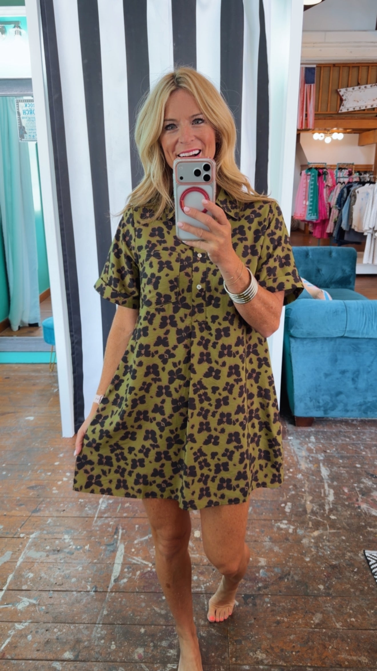 BUTTERFLY CHEETAH DRESS-OLIVE