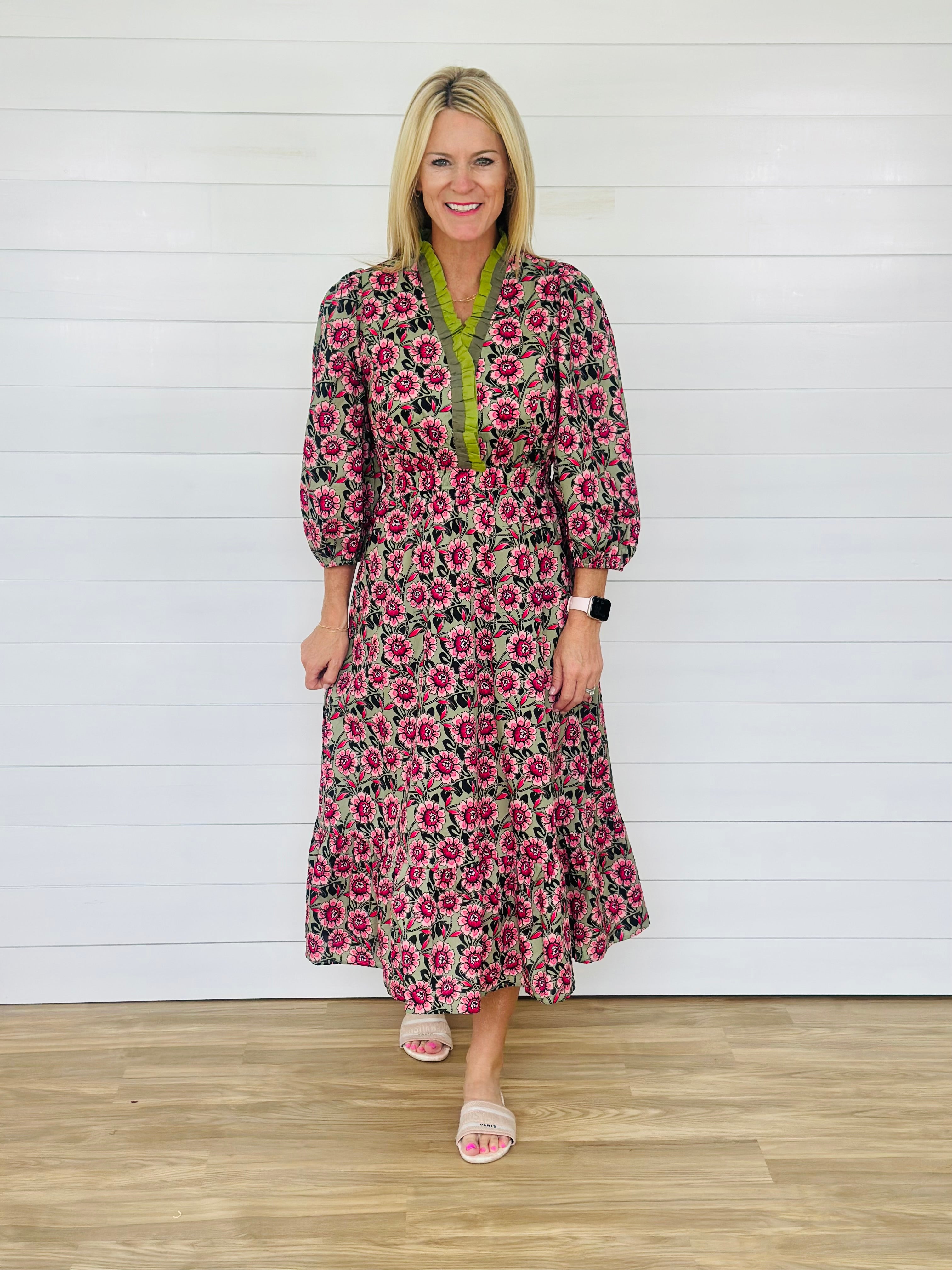 FLORALS & SAGE MIDI DRESS