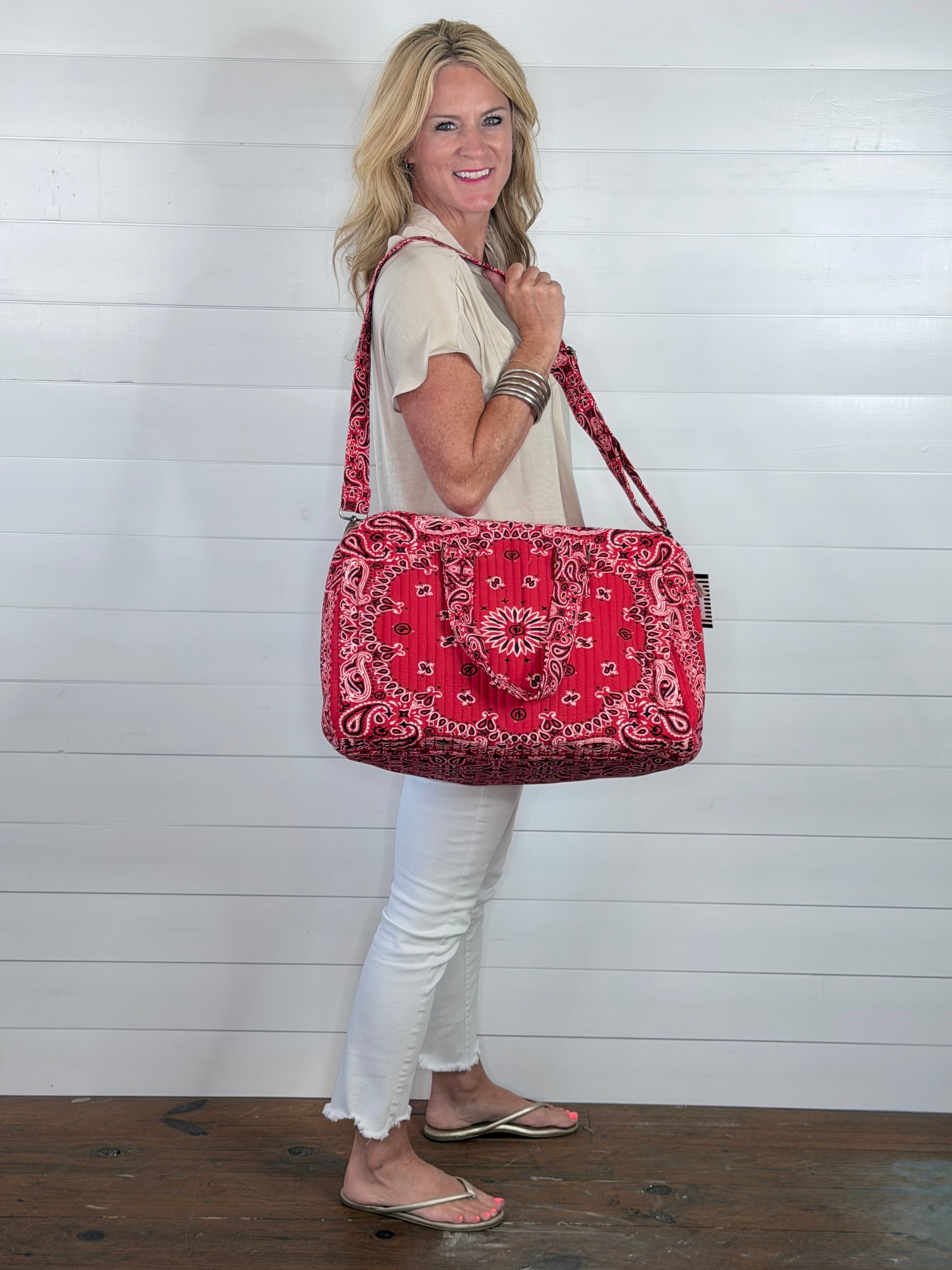 RED BANDANA DUFFLE BAG