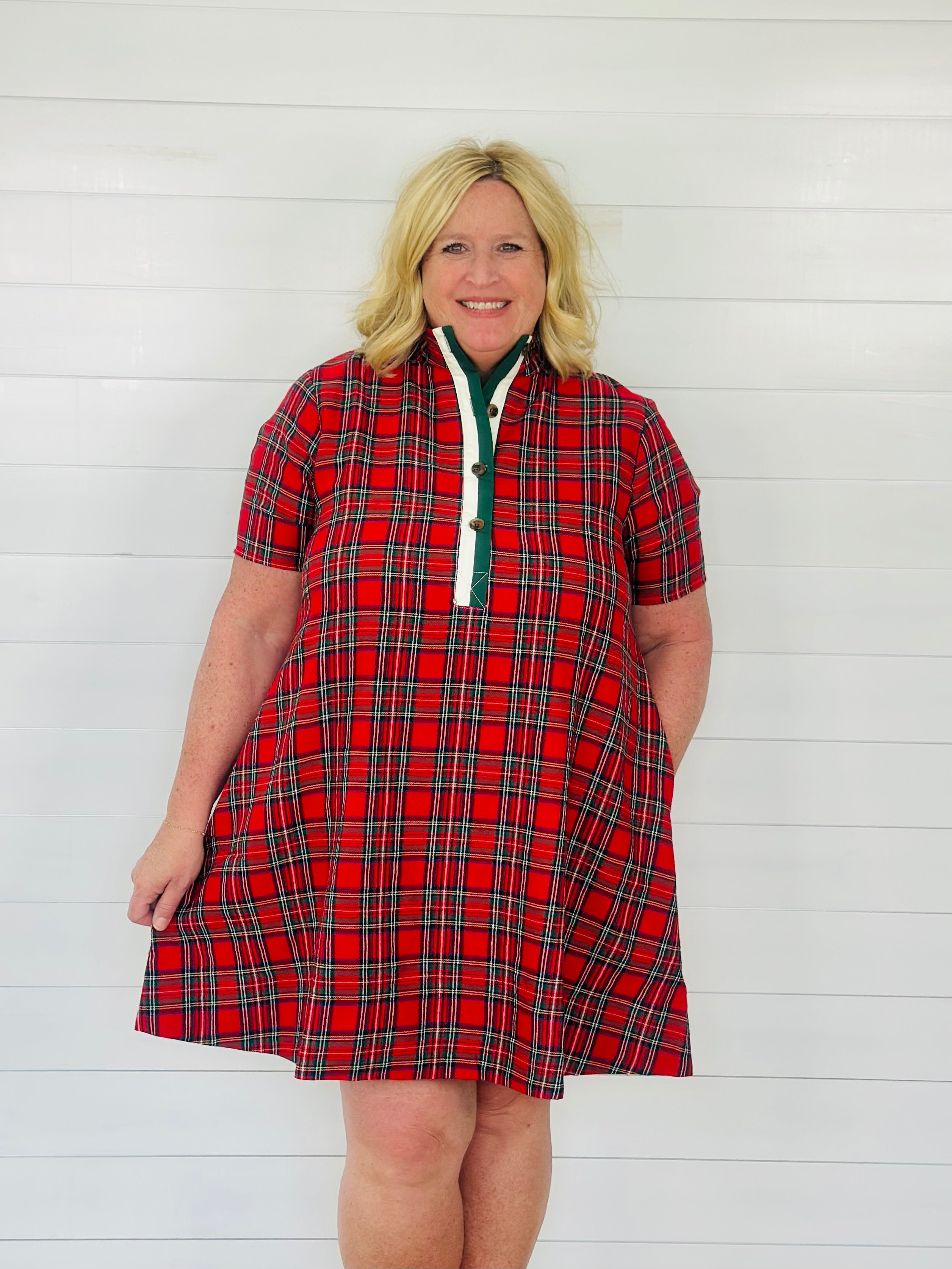 PERFECTLY PLAID DRESS-RED-PLUS