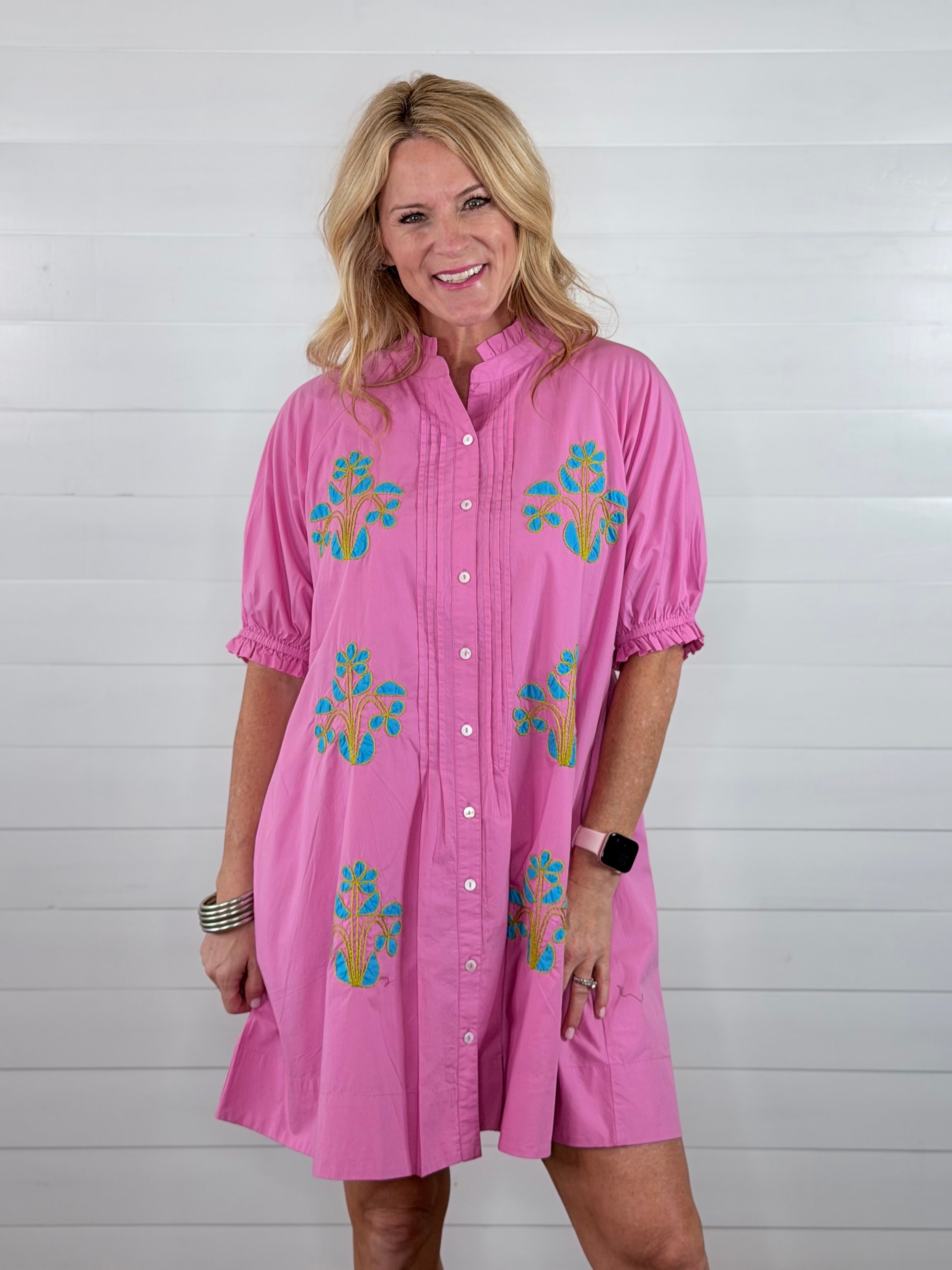 BLOCKED EMBROIDERY DRESS