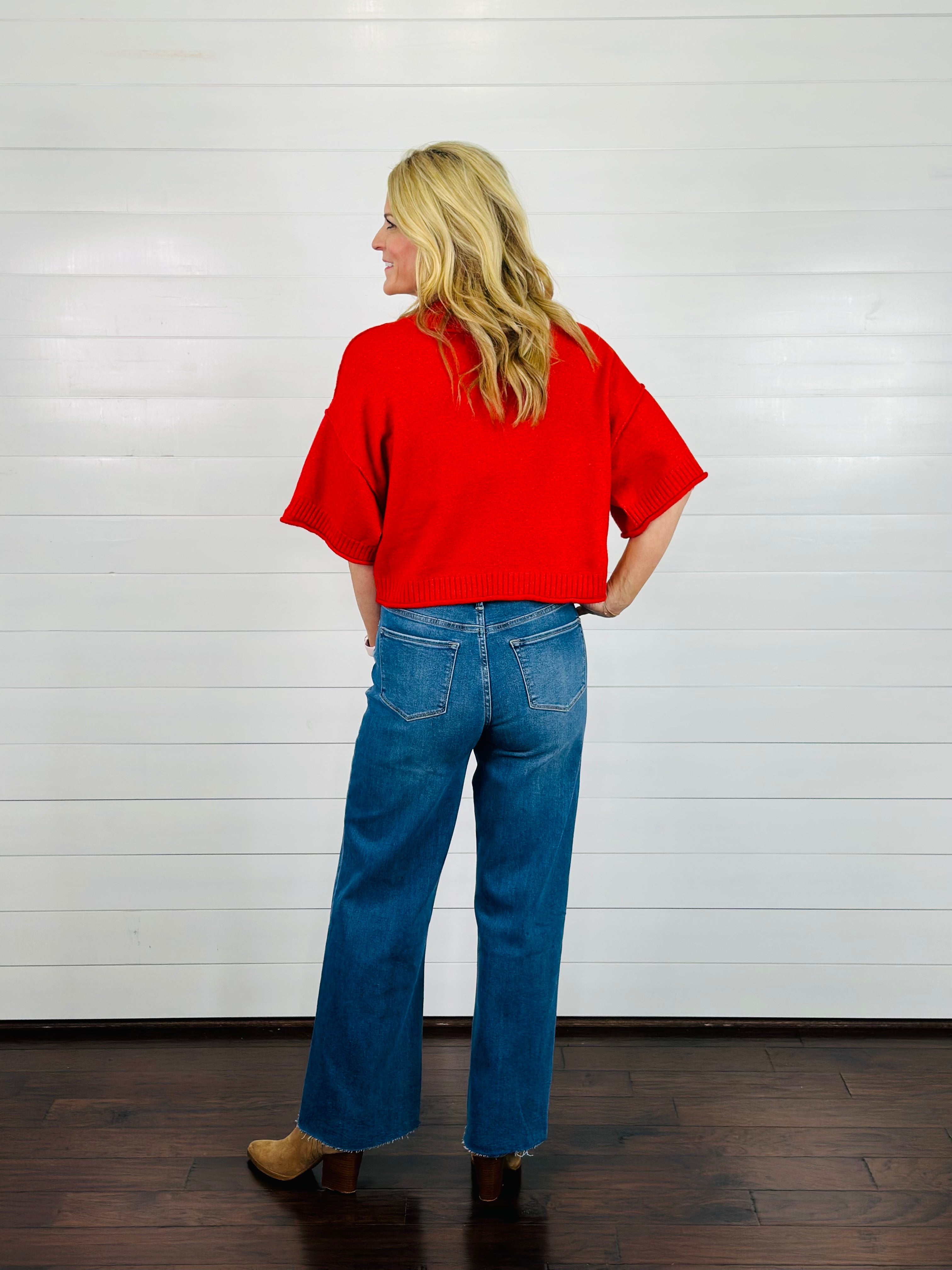 QUINN CROPPED SWEATER-RED