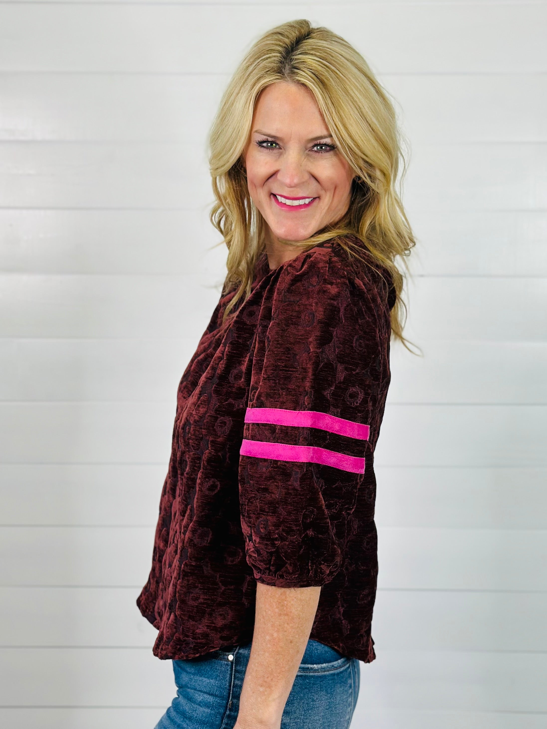 VELVET CRUSH TOP-BURGUNDY