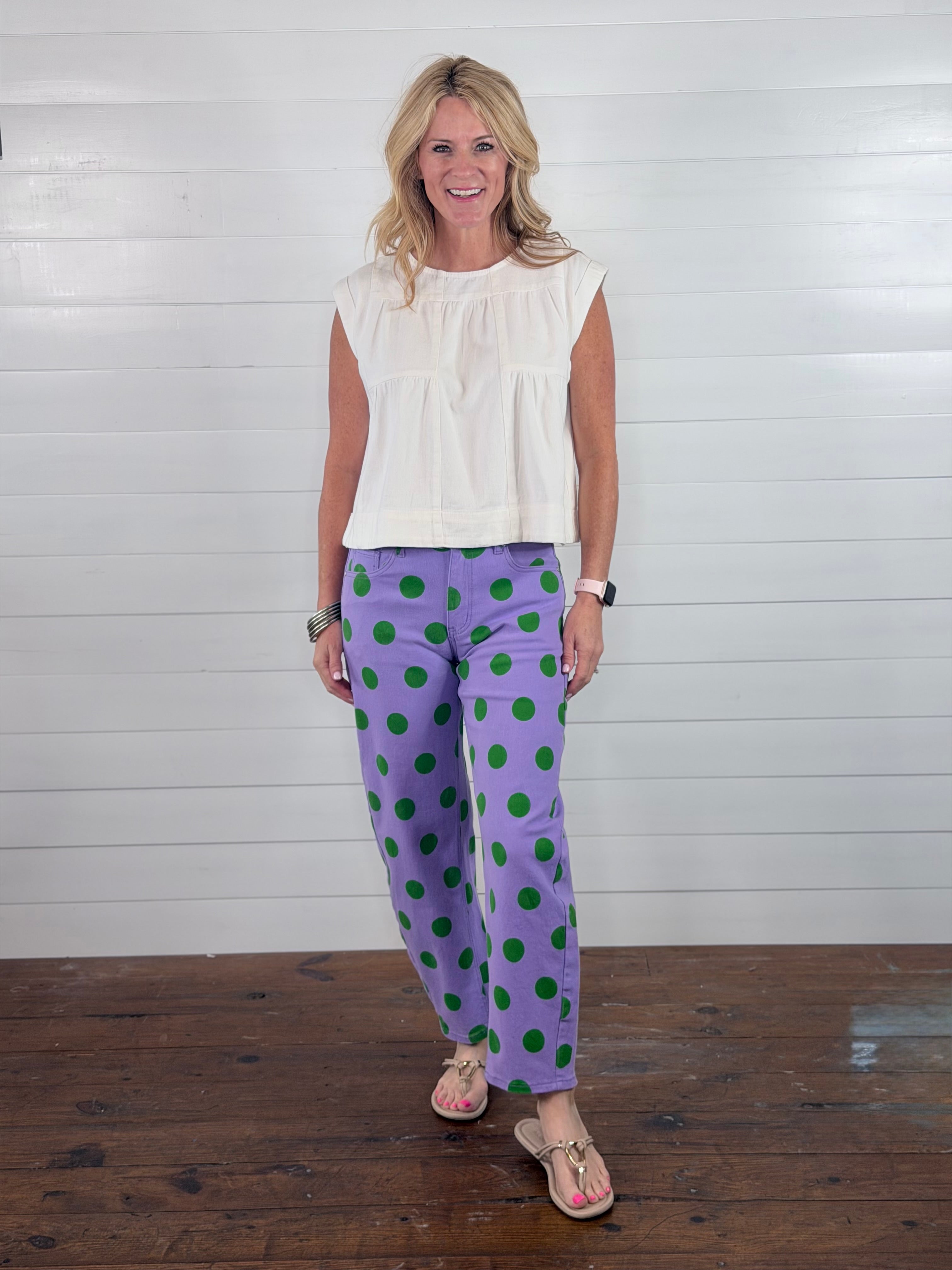 PURPLE POLKA DOT BARREL PANTS