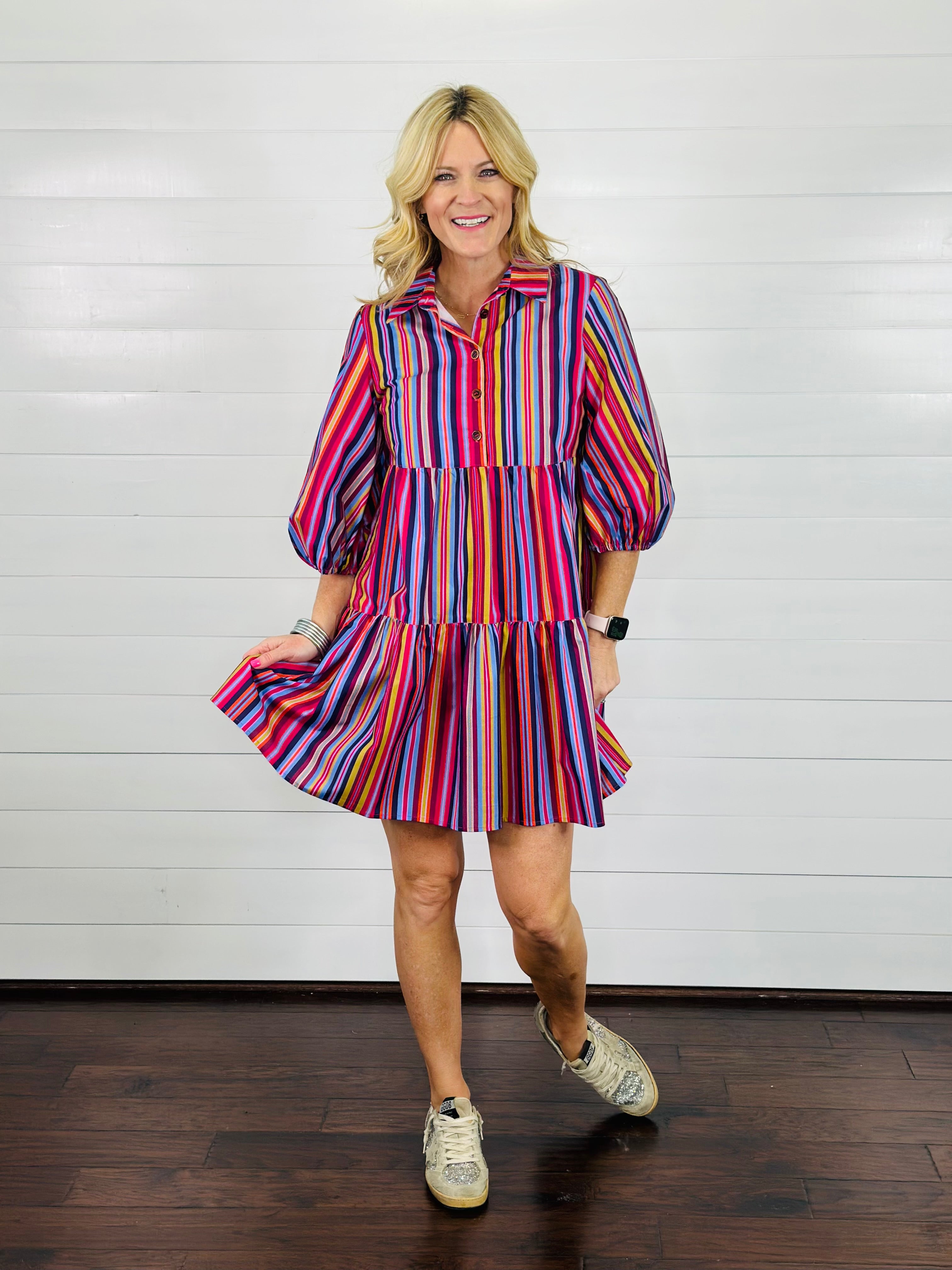 TIERED STRIPE DRESS