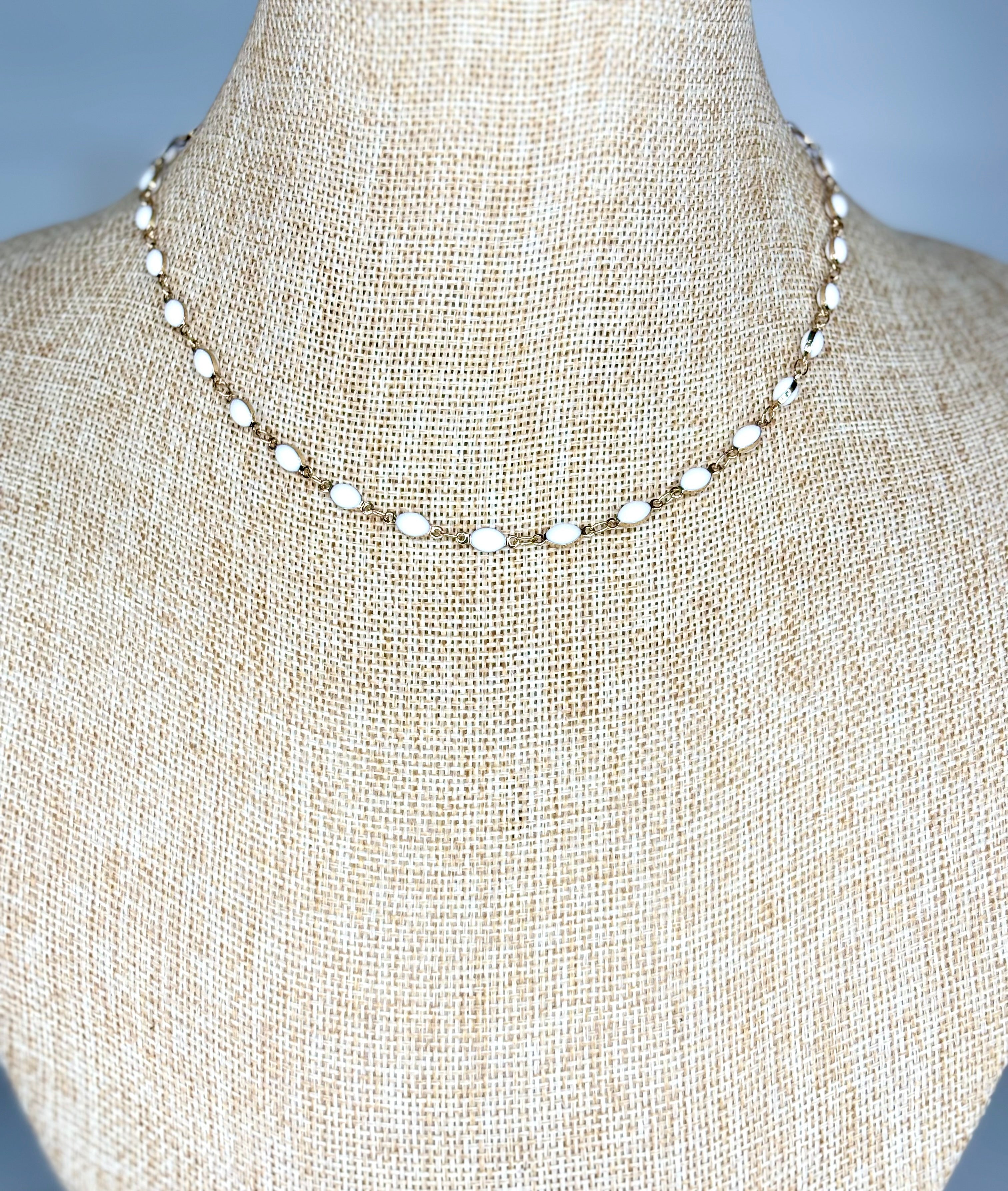 ENAMEL BEAD NECKLACE-WHITE