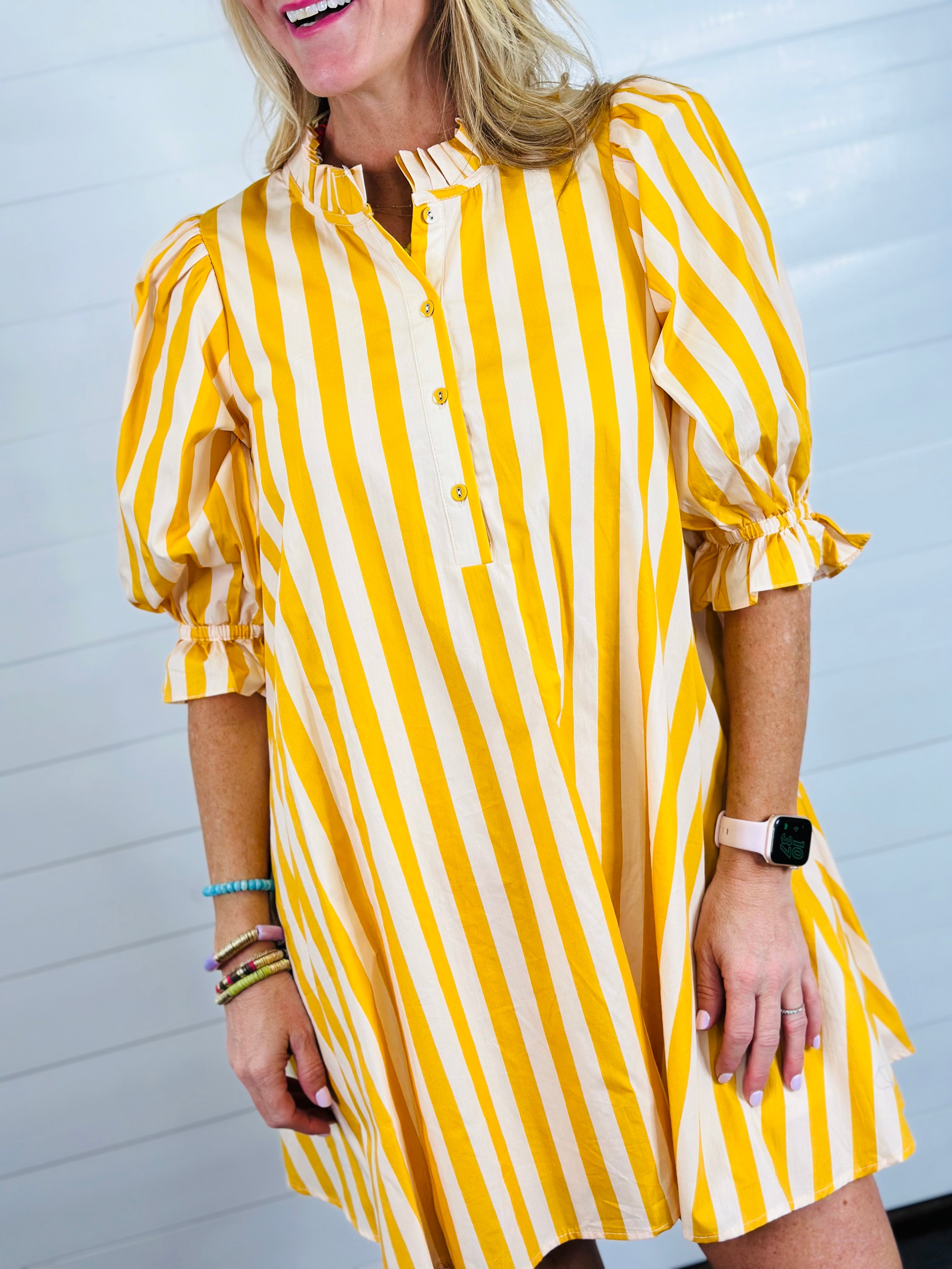 SPRINGTIME STRIPES DRESS-YELLOW