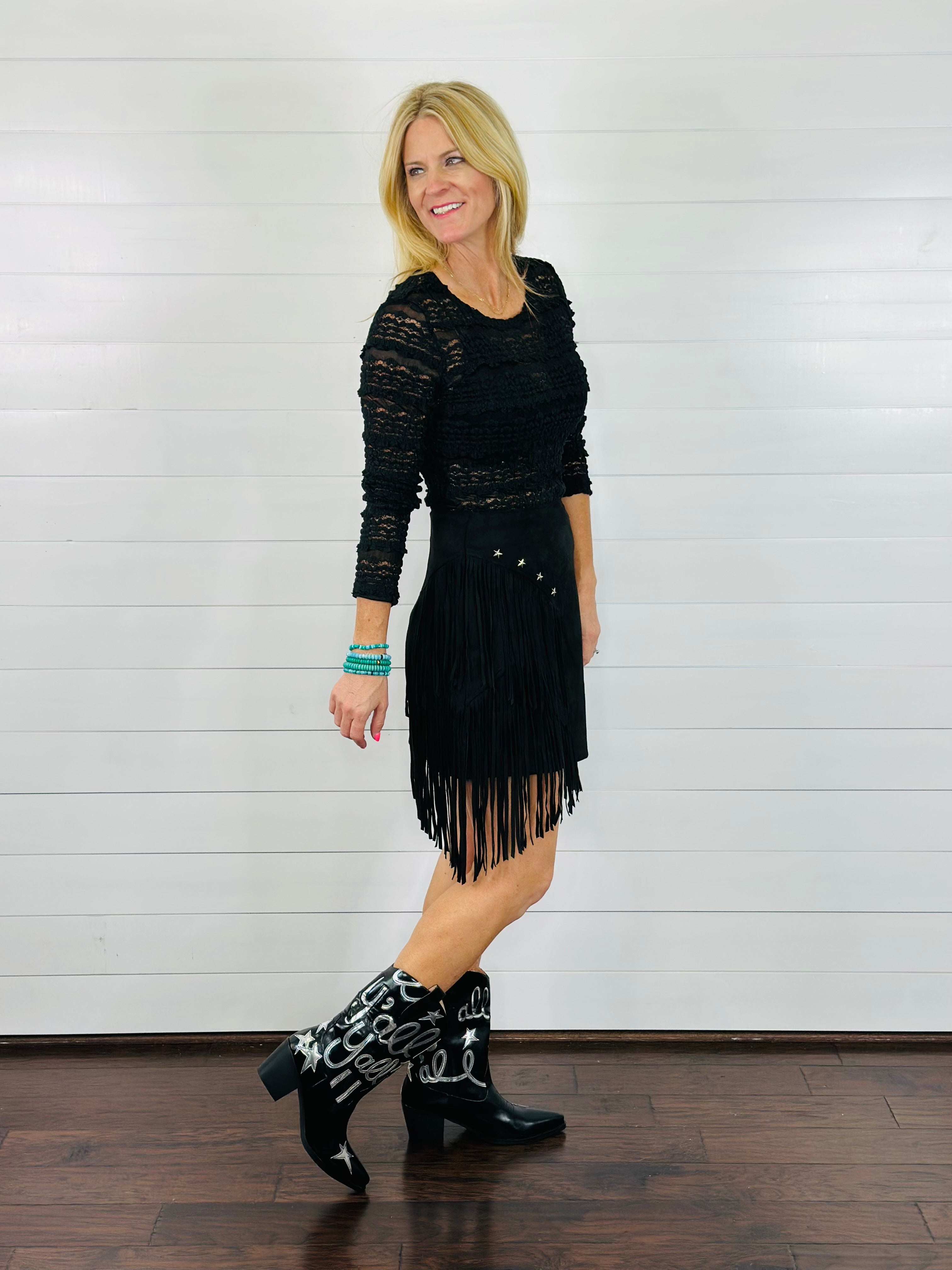 GIDDY UP LACE TOP-BLACK