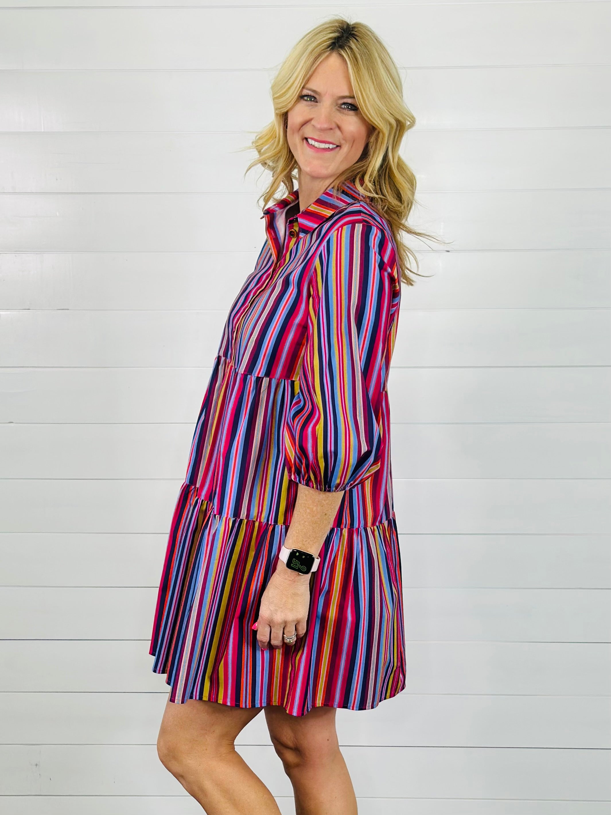 TIERED STRIPE DRESS