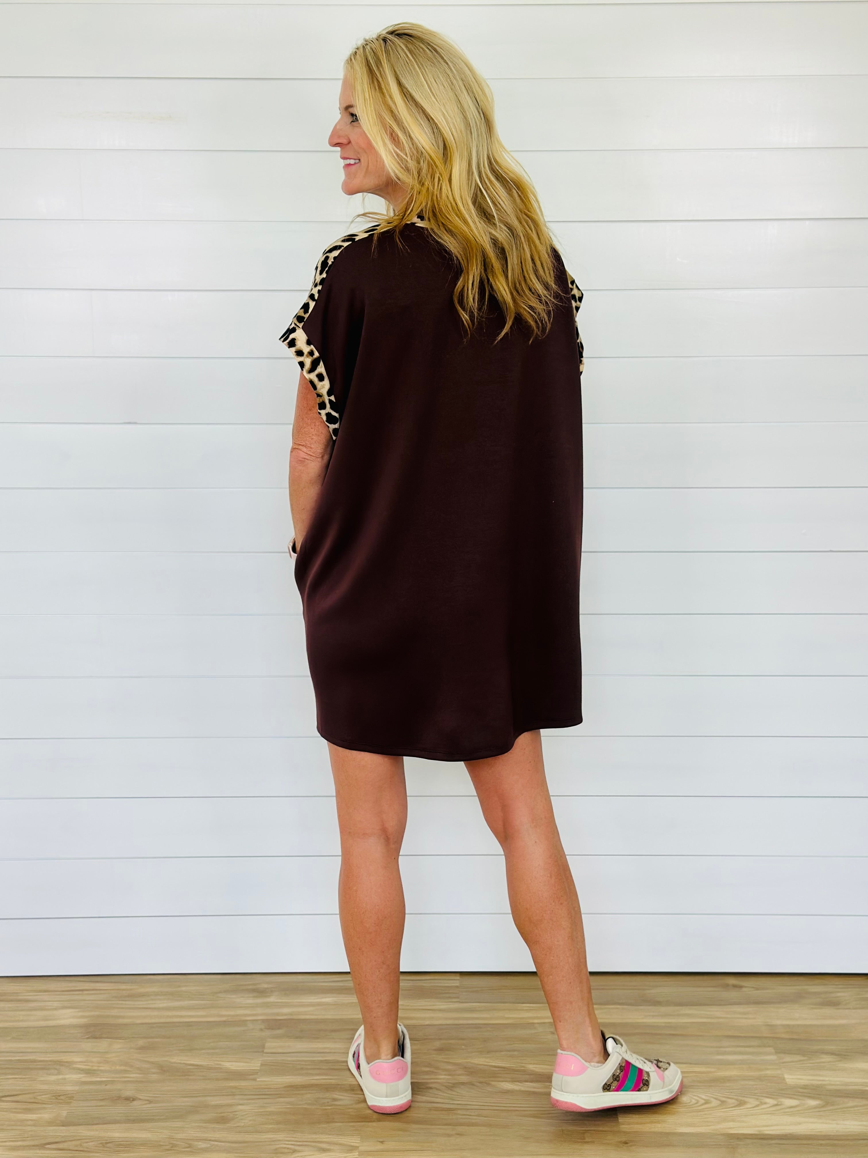 LEOPARD LATELY DRESS-BROWN
