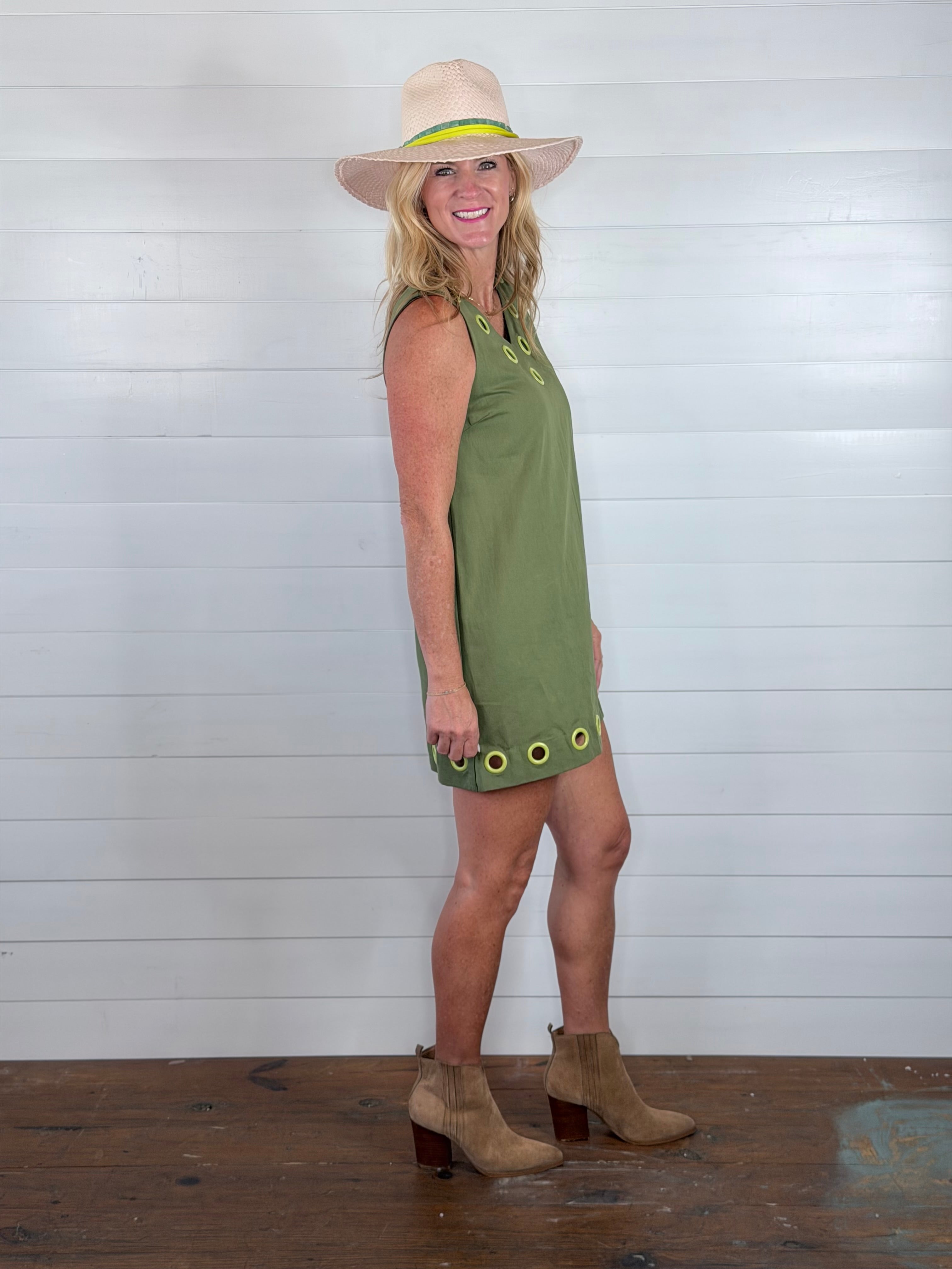 OLIVE GROMMIT DRESS