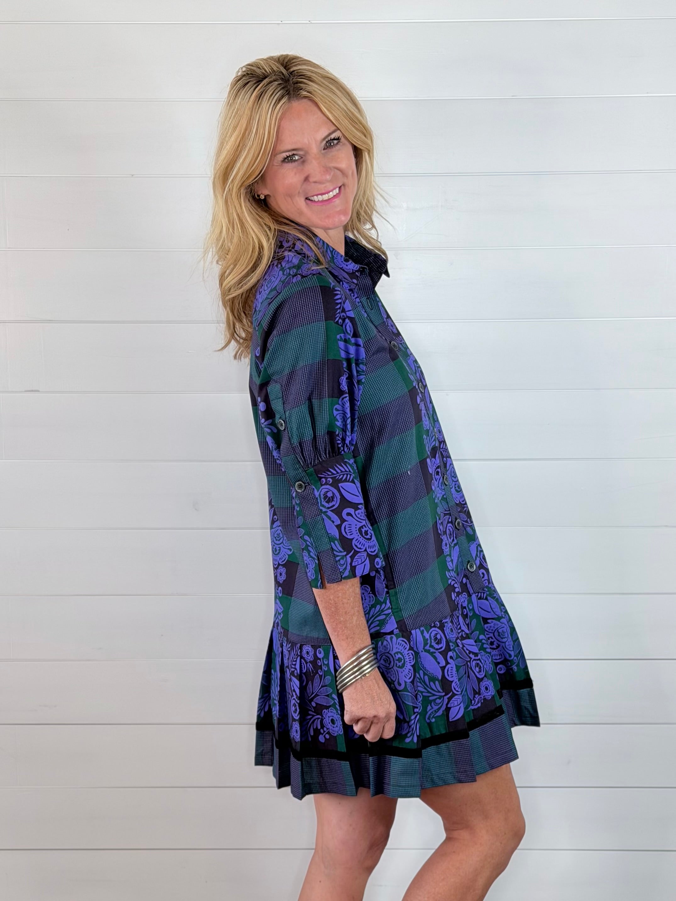 PLEATED DROP WAIST DRESS