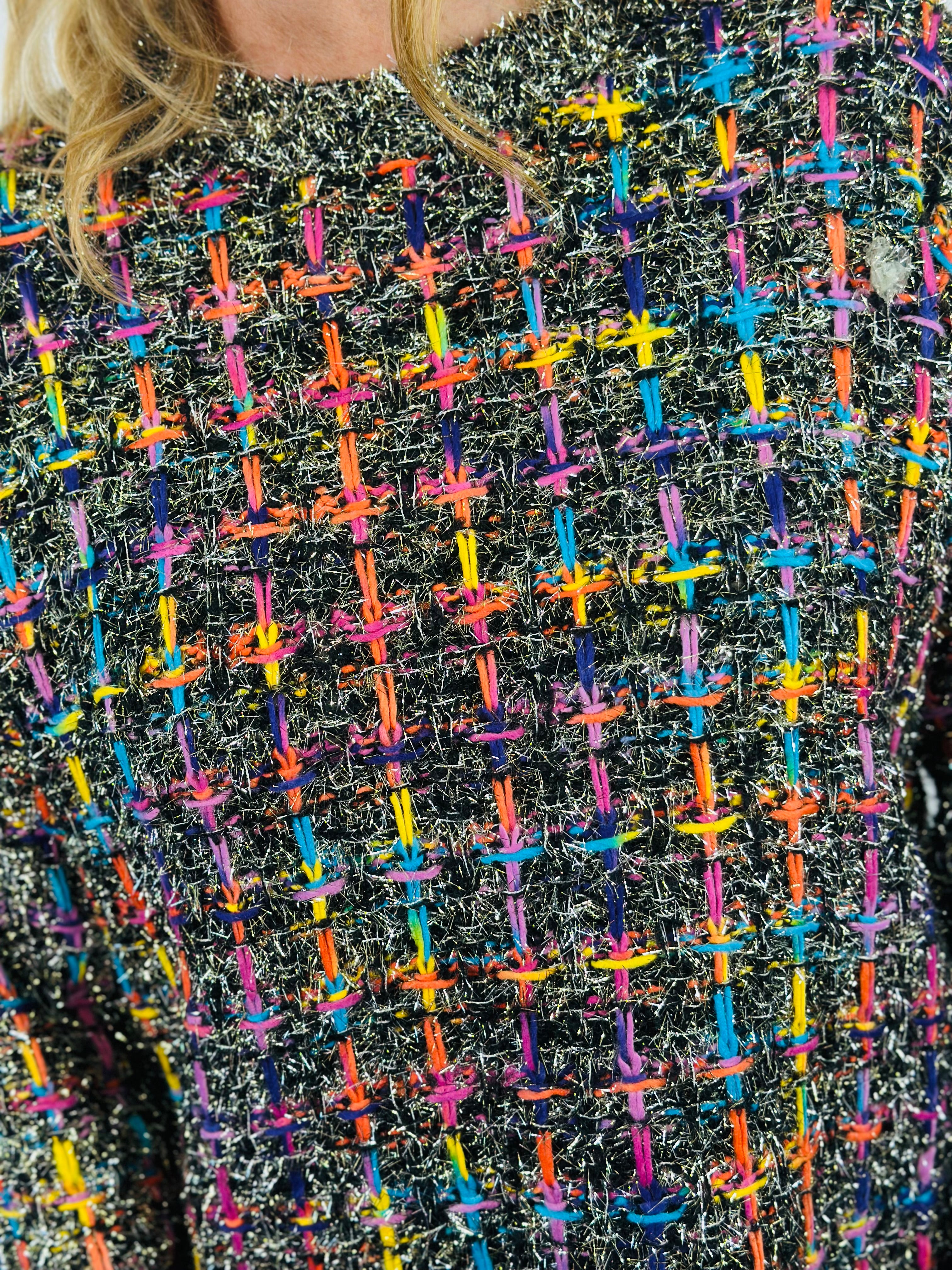 TINSEL TWEED SWEATER TOP-BLACK MULTI