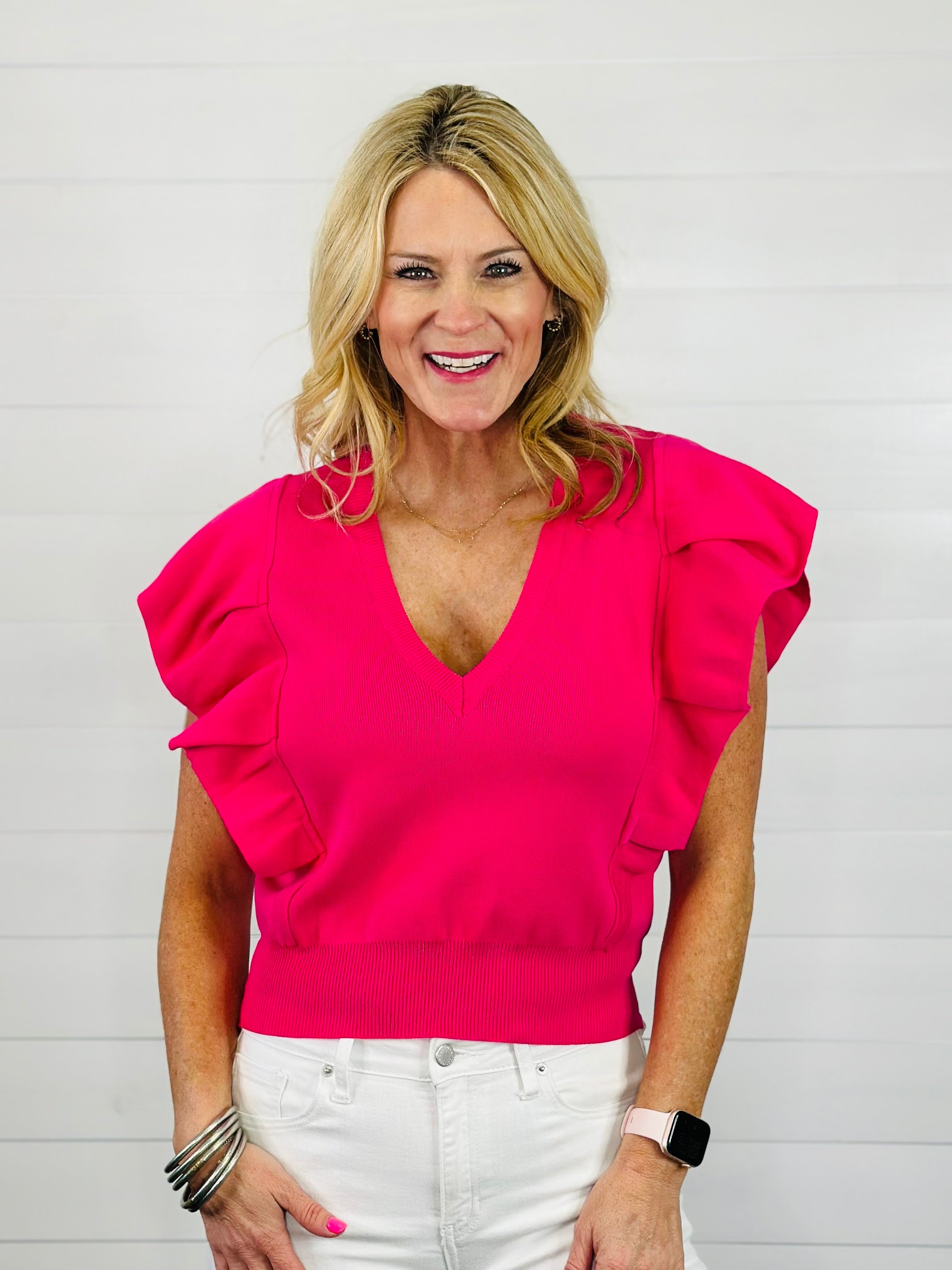 PLEATED CROP TOP-PINK