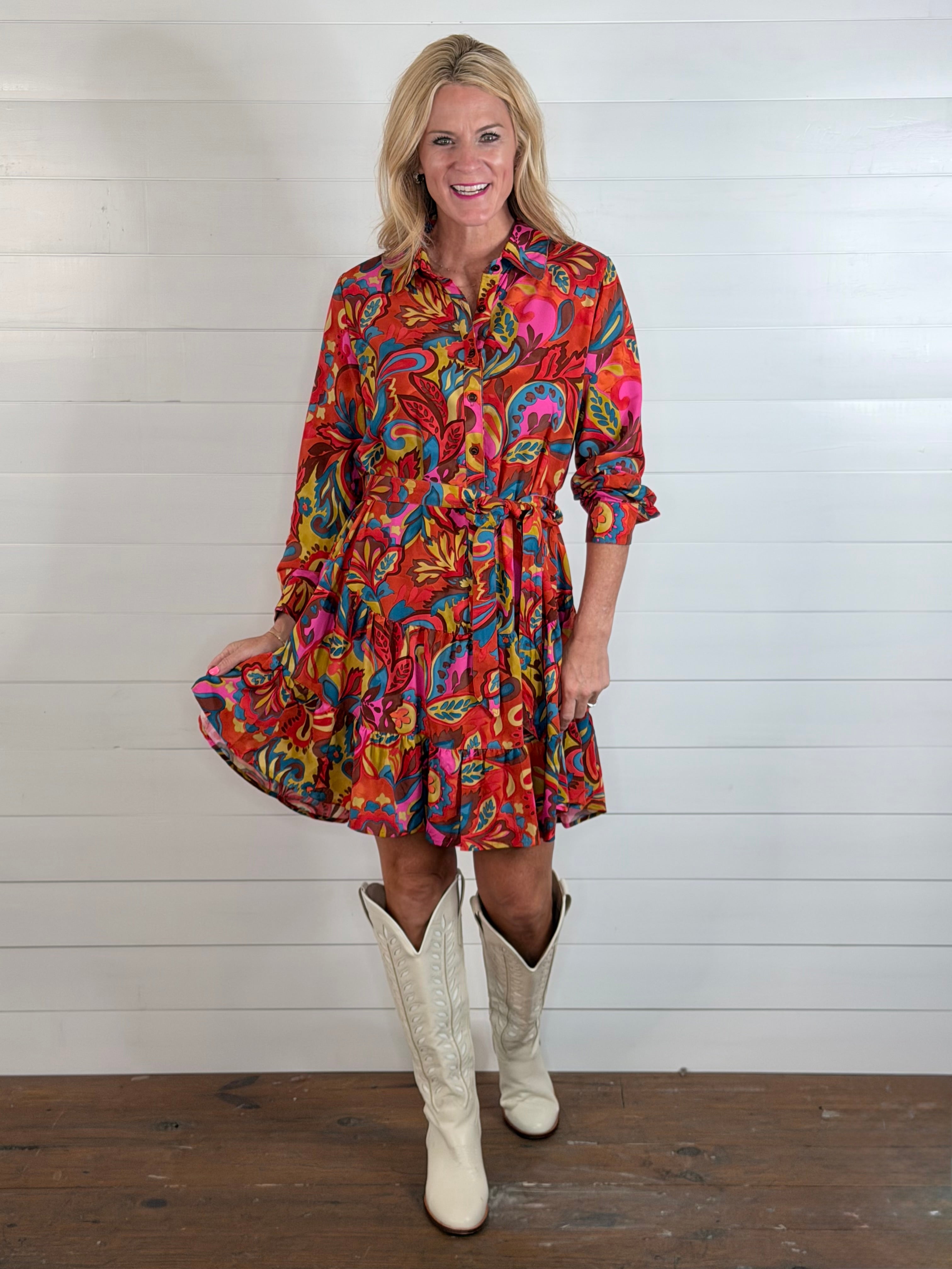 FLOUNCE HEM SHIRT DRESS