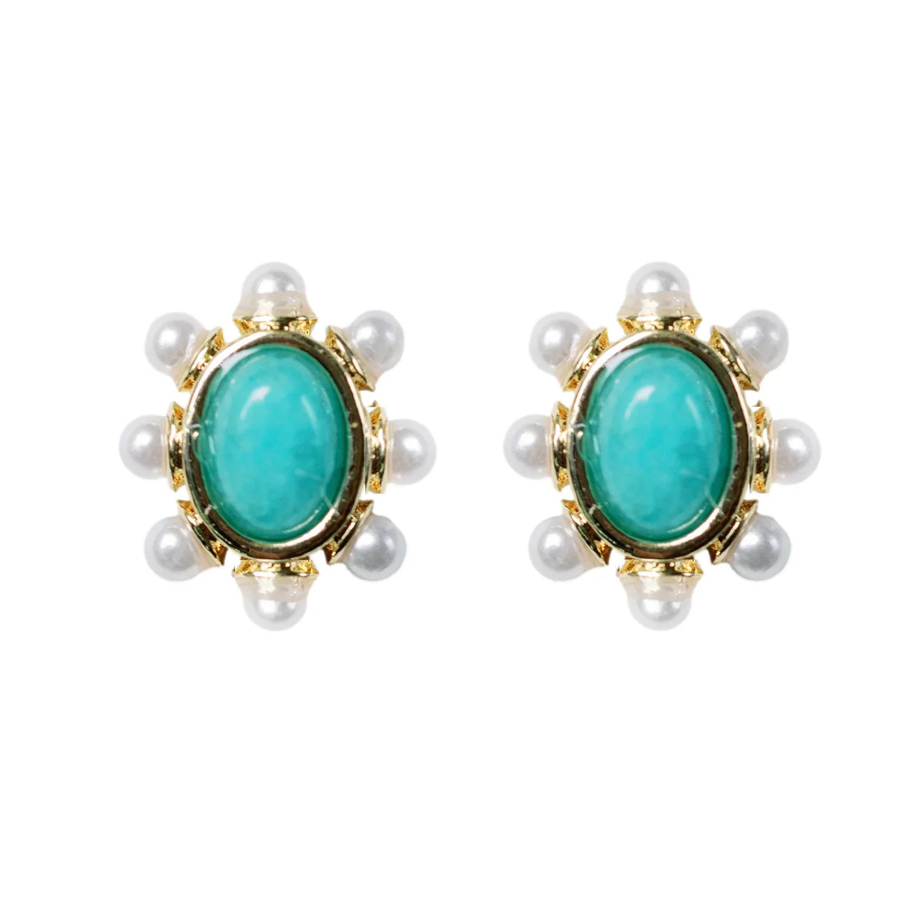 TURQUOISE & PEARL OVAL STUD