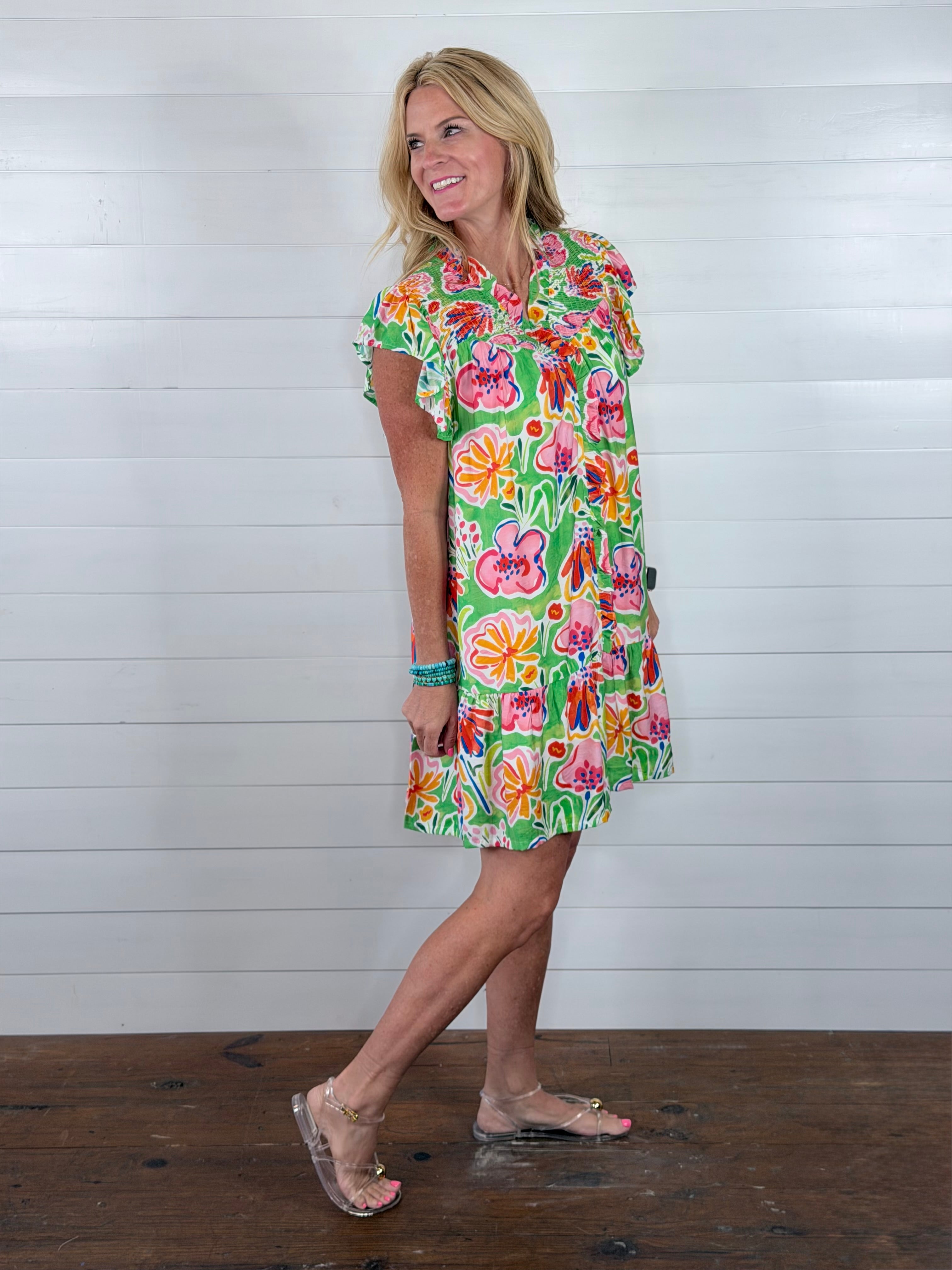 FLIRTY FLORALS DRESS