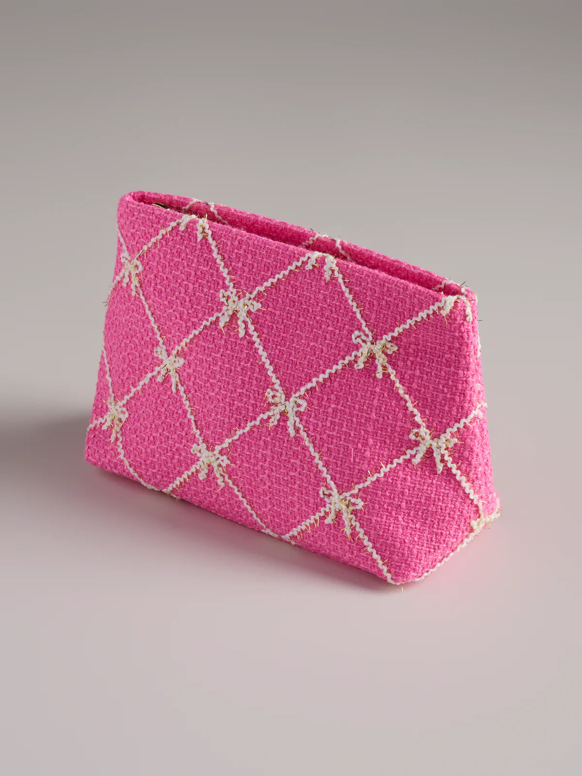 TINSEL BOW ZIP POUCH-PINK