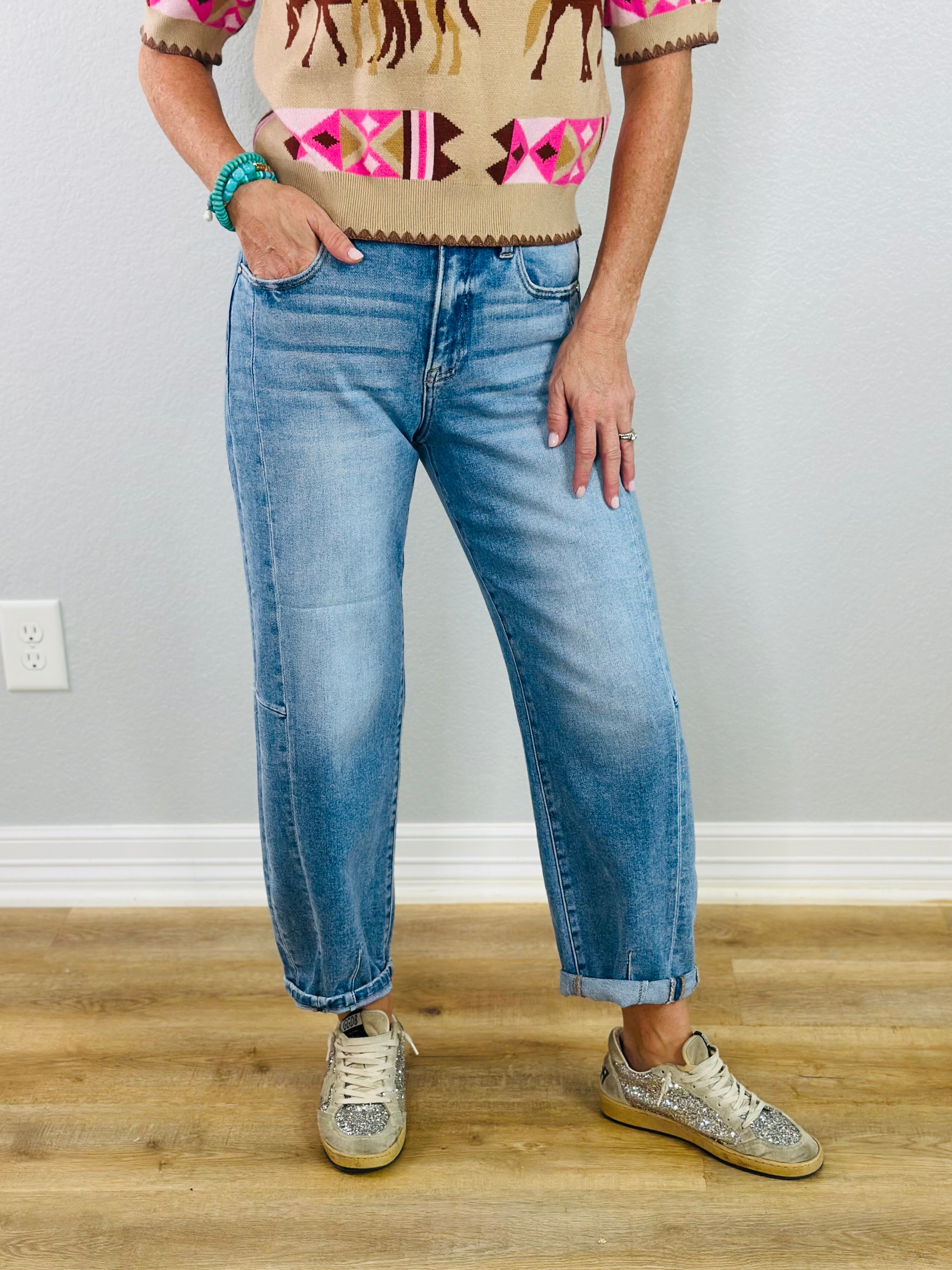 RISEN-HIGH RISE BARREL JEANS