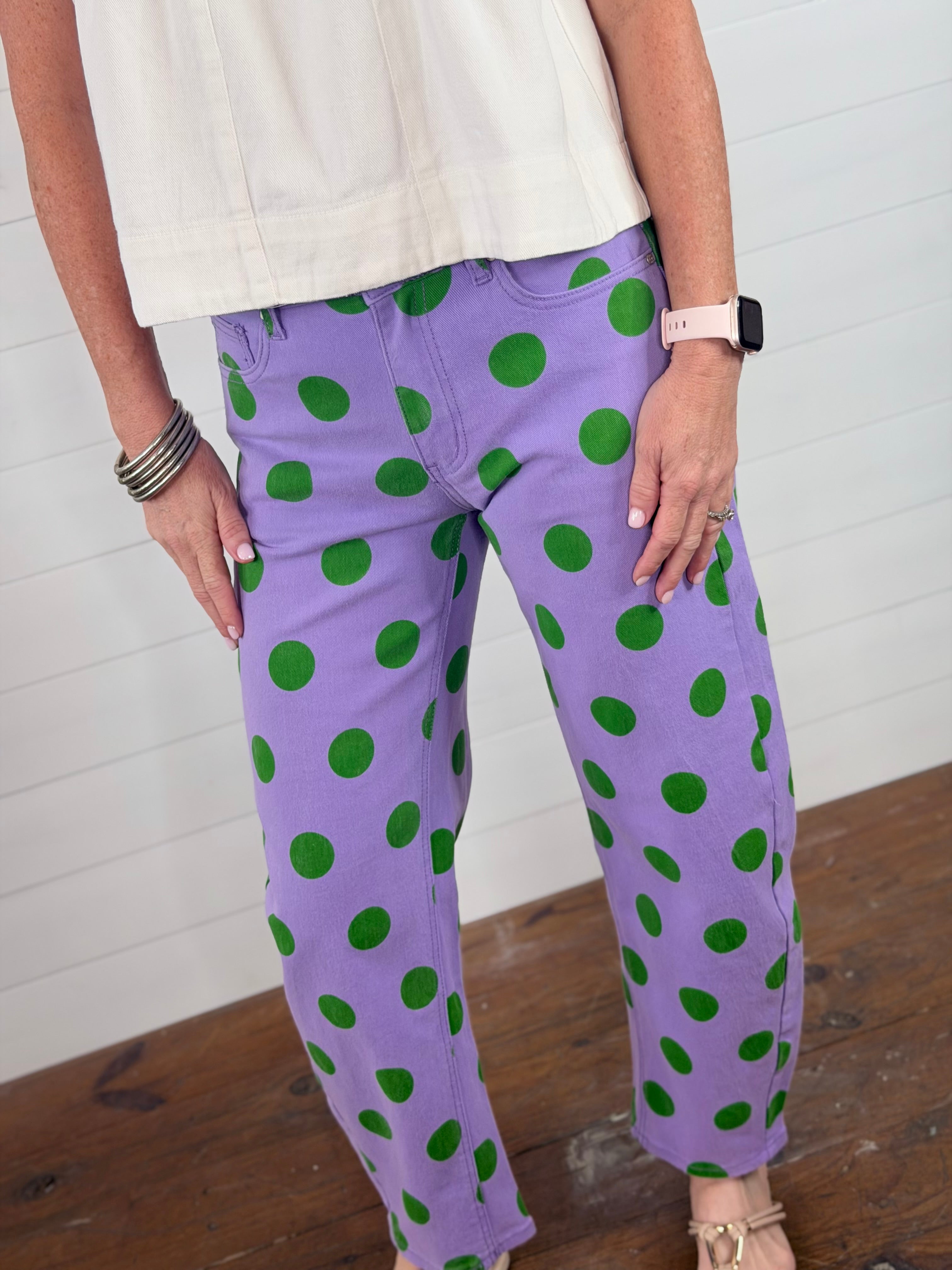 PURPLE POLKA DOT BARREL PANTS