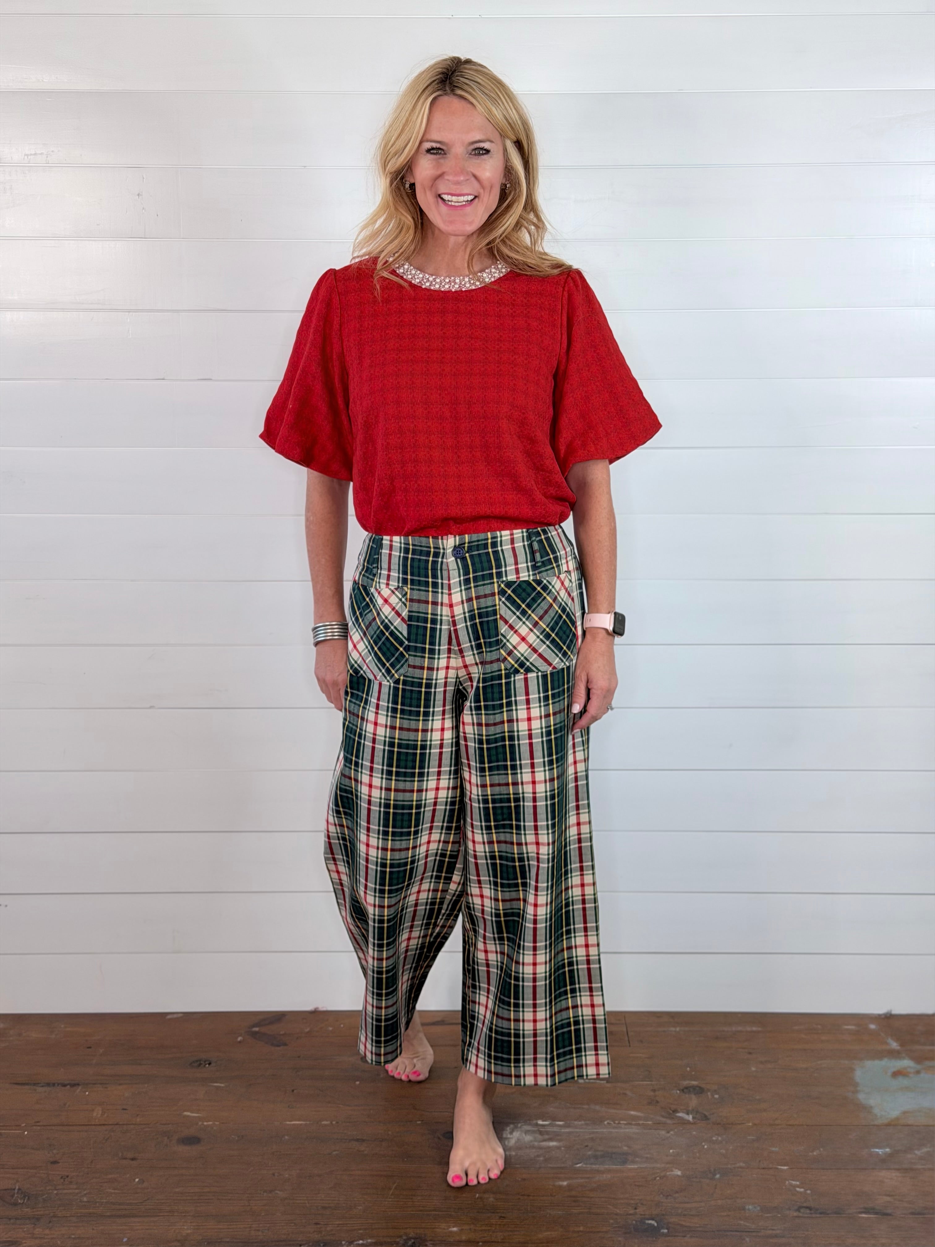 PLAID PATCH POCKET PANTS