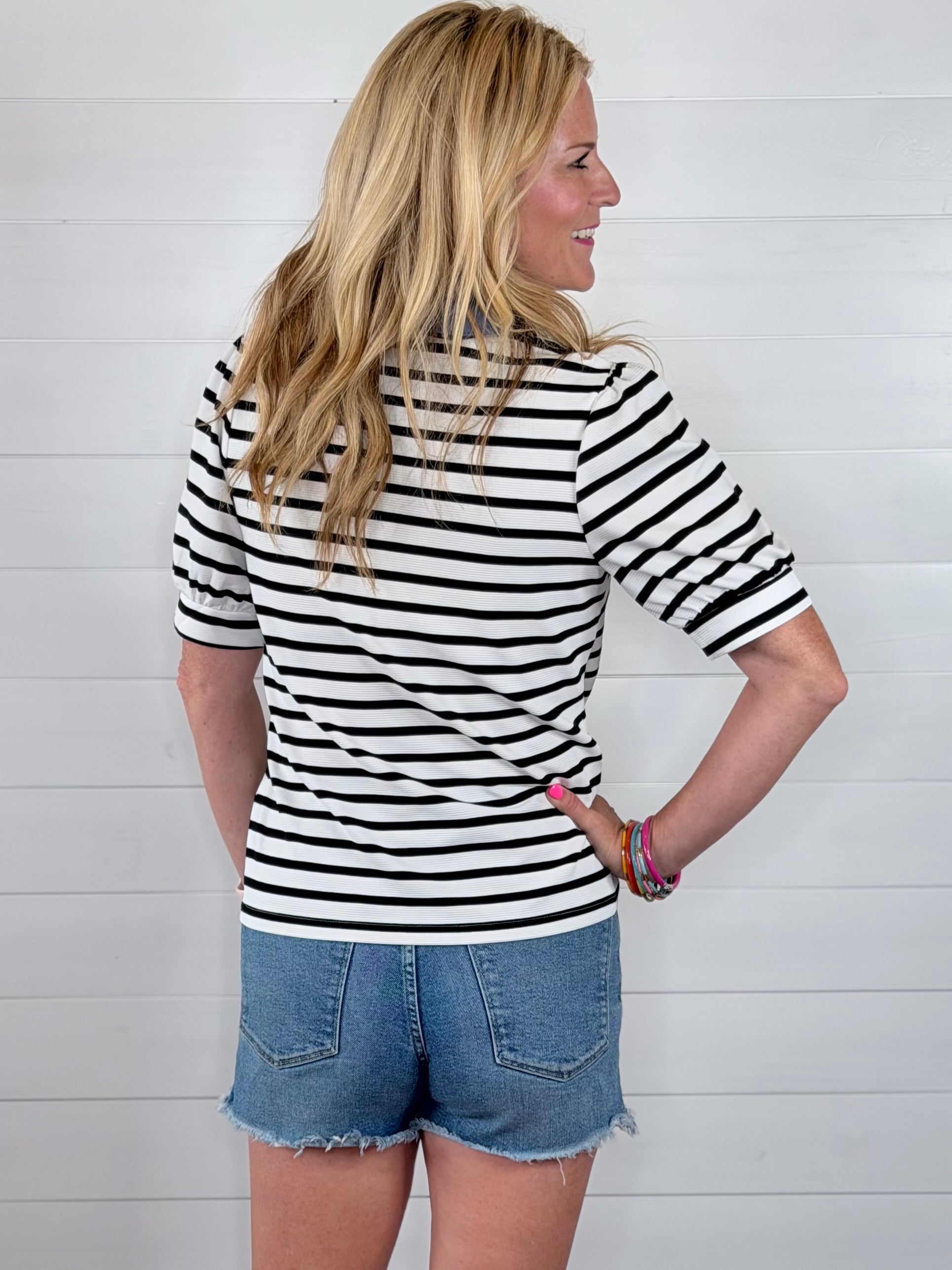 BIRDIE STRIPE TOP-BLACK