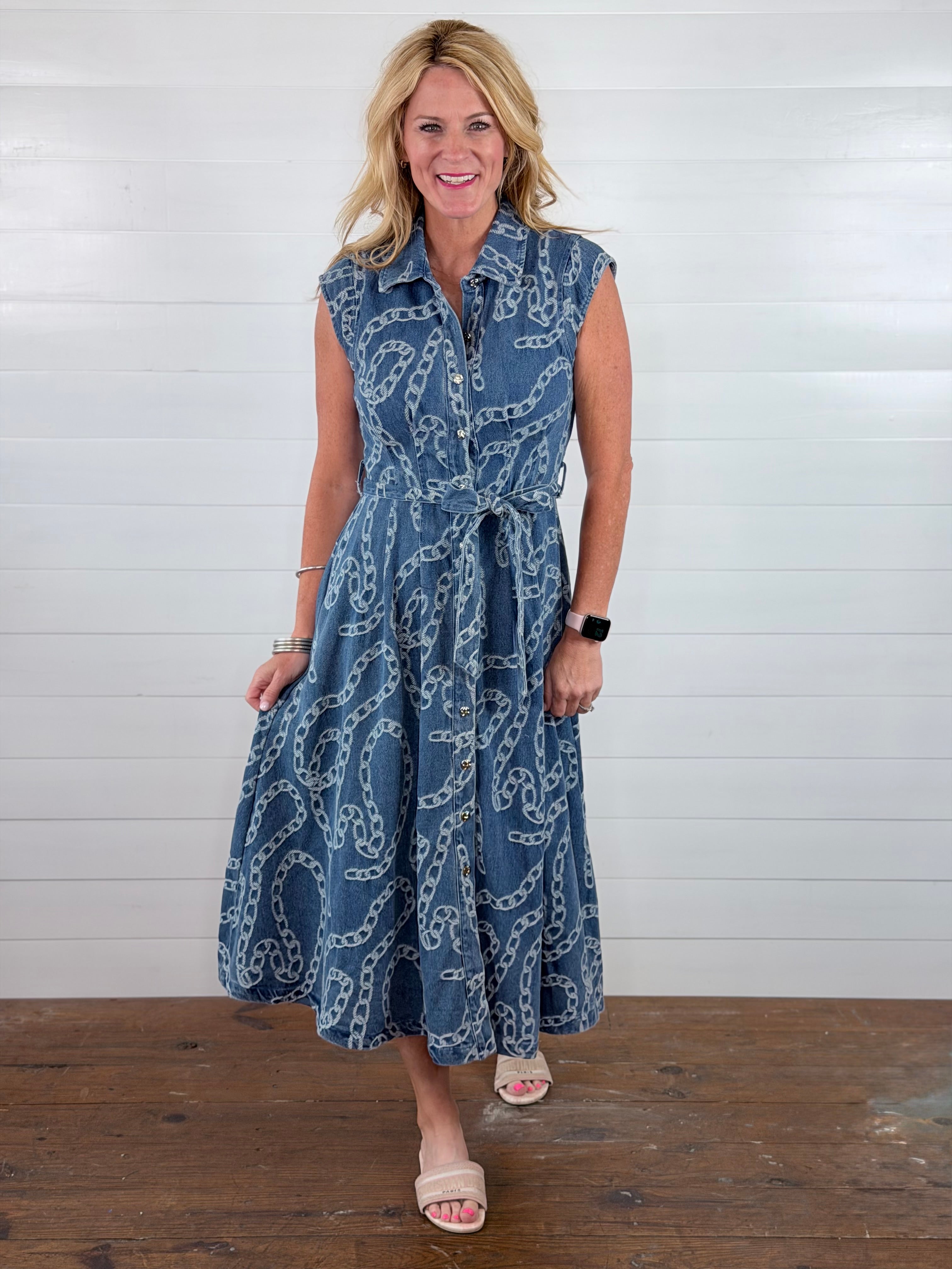 DENIM CHAIN PRINT DRESS
