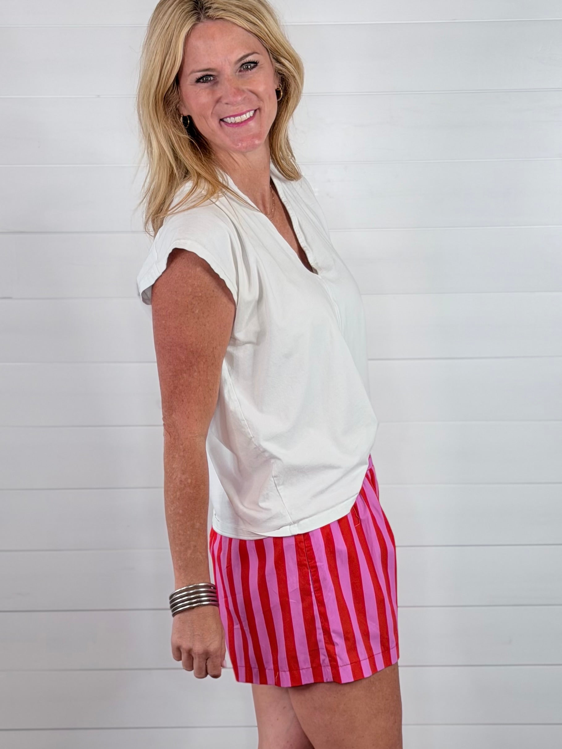 LUCY STRIPED SHORTS-RED