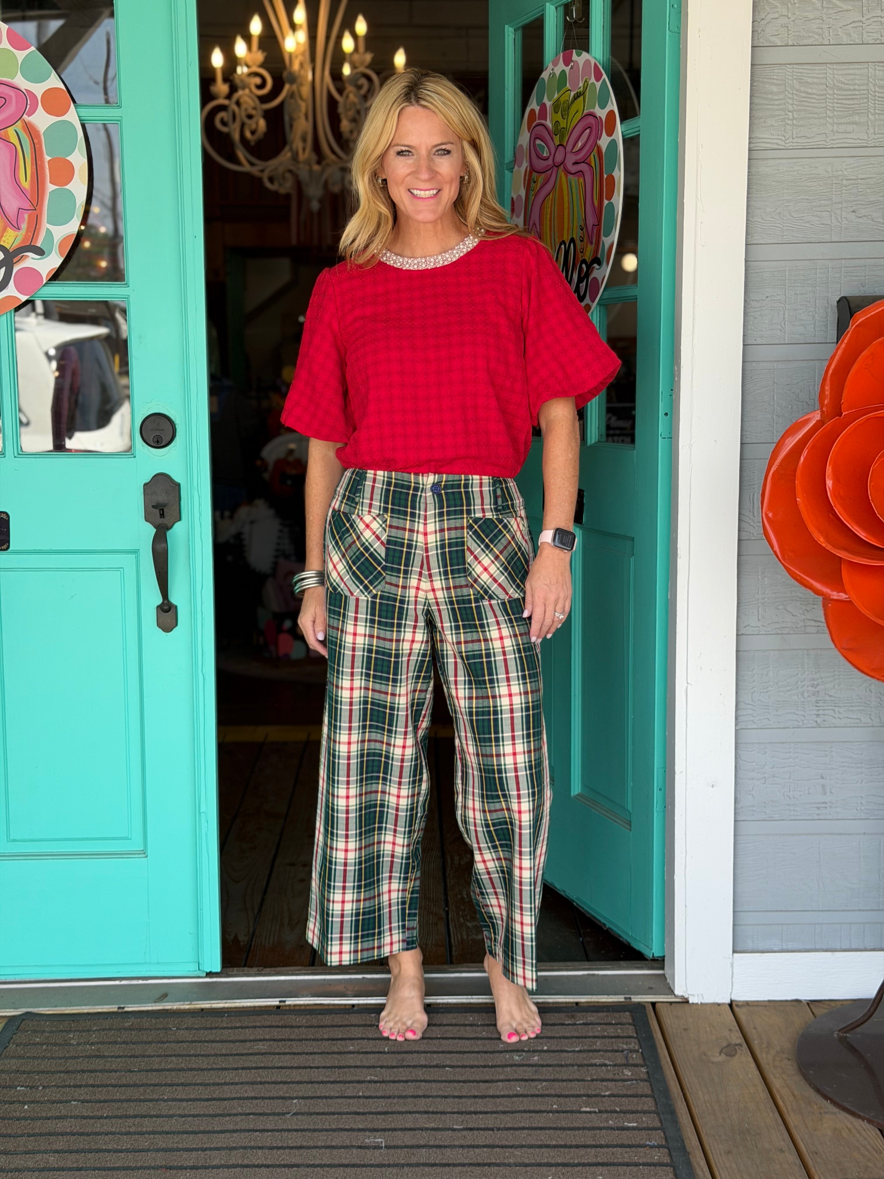 PLAID PATCH POCKET PANTS