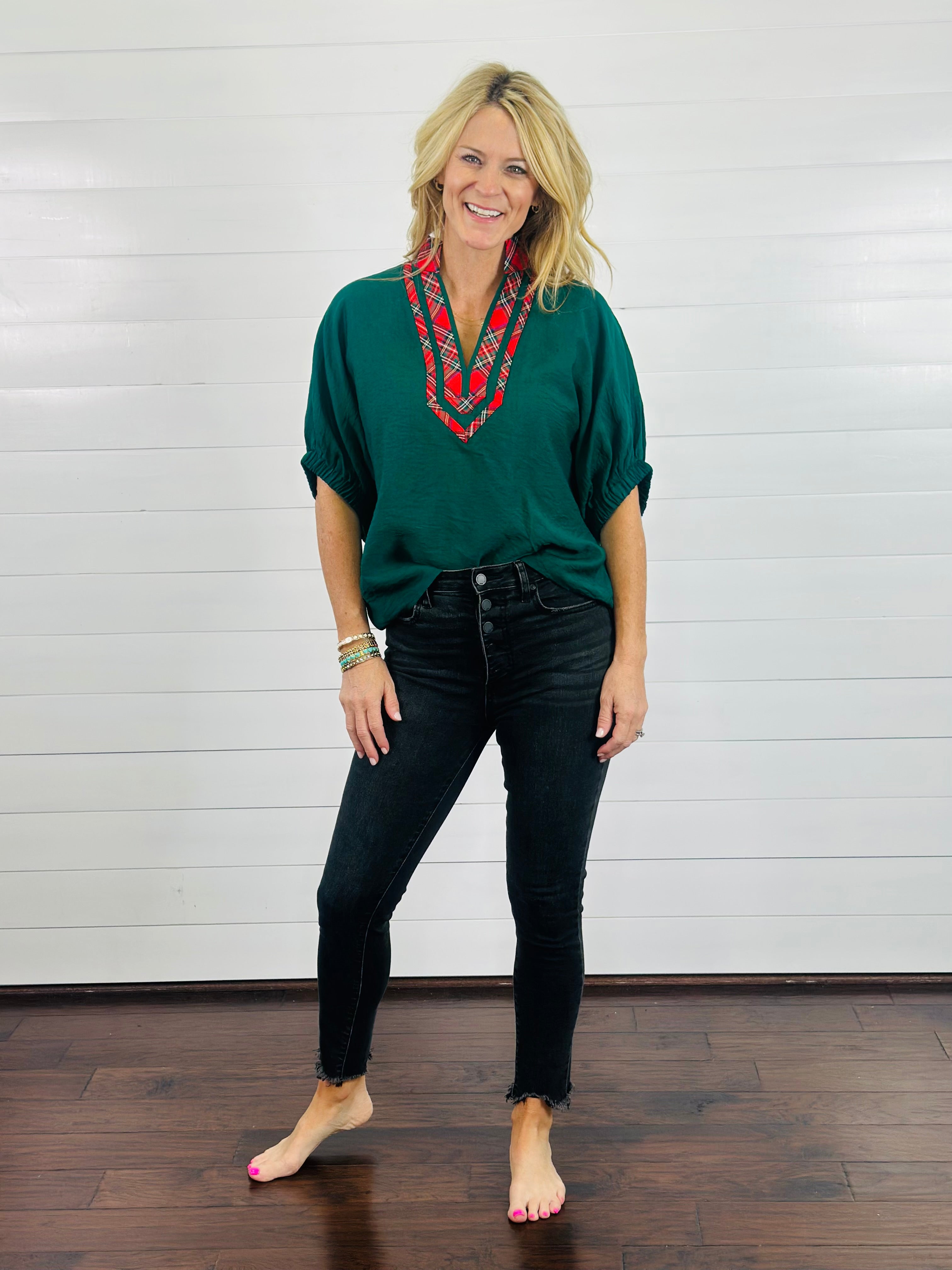 PRISTINE PLAID TOP-GREEN