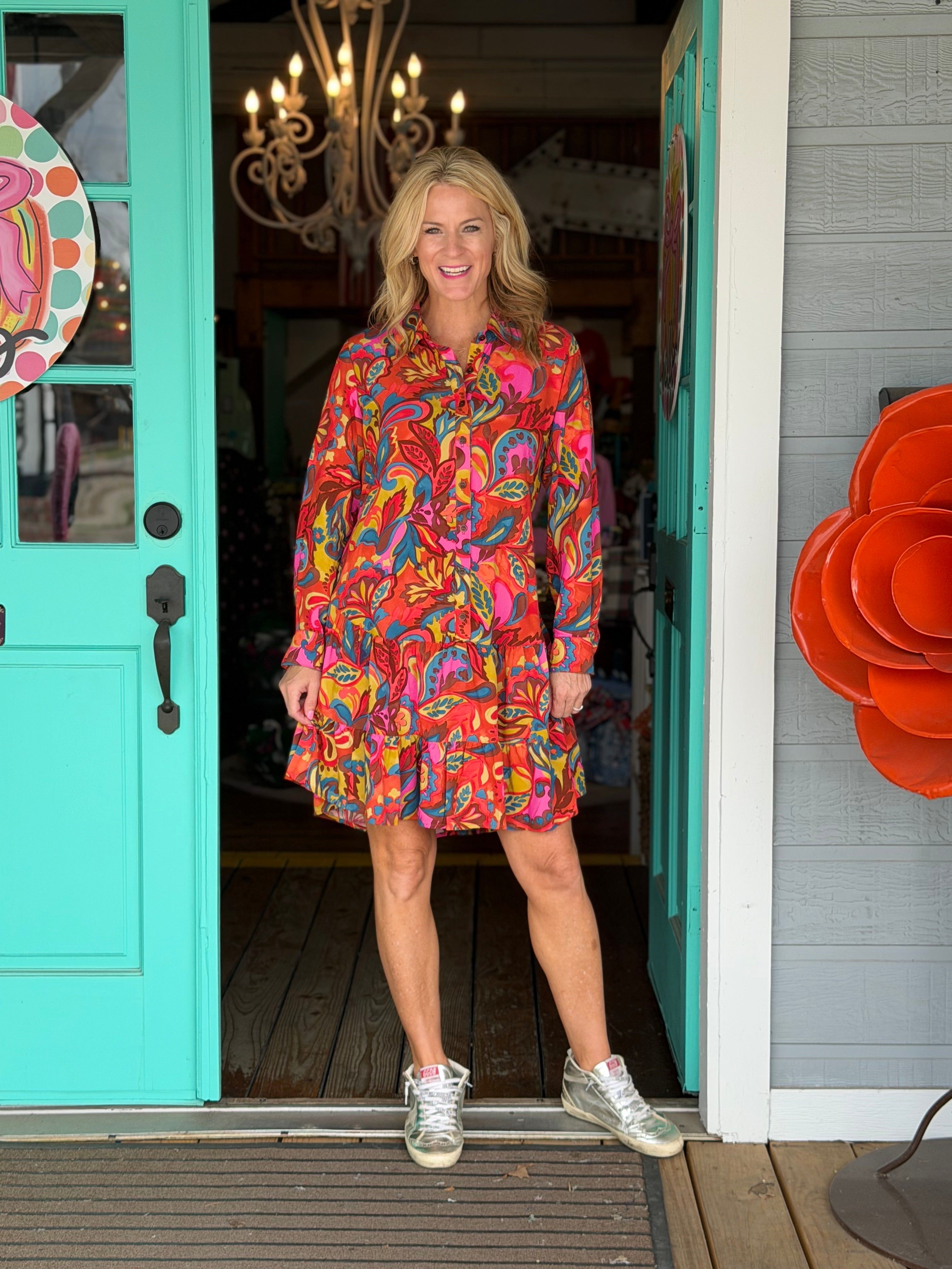 FLOUNCE HEM SHIRT DRESS
