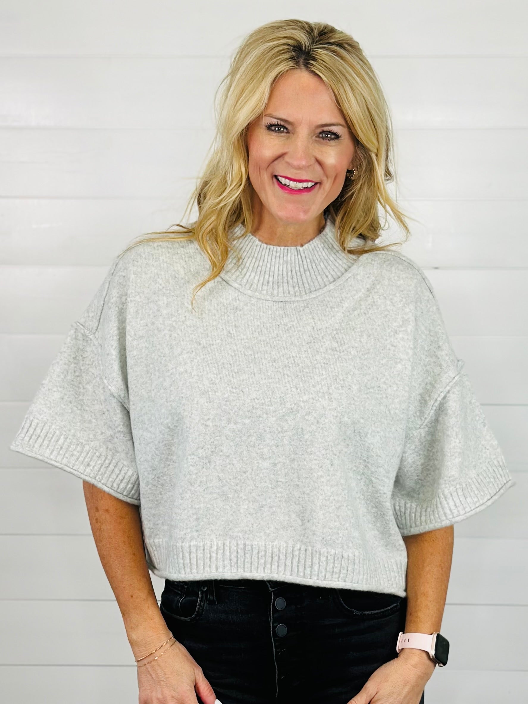 QUINN CROPPED SWEATER-GRAY