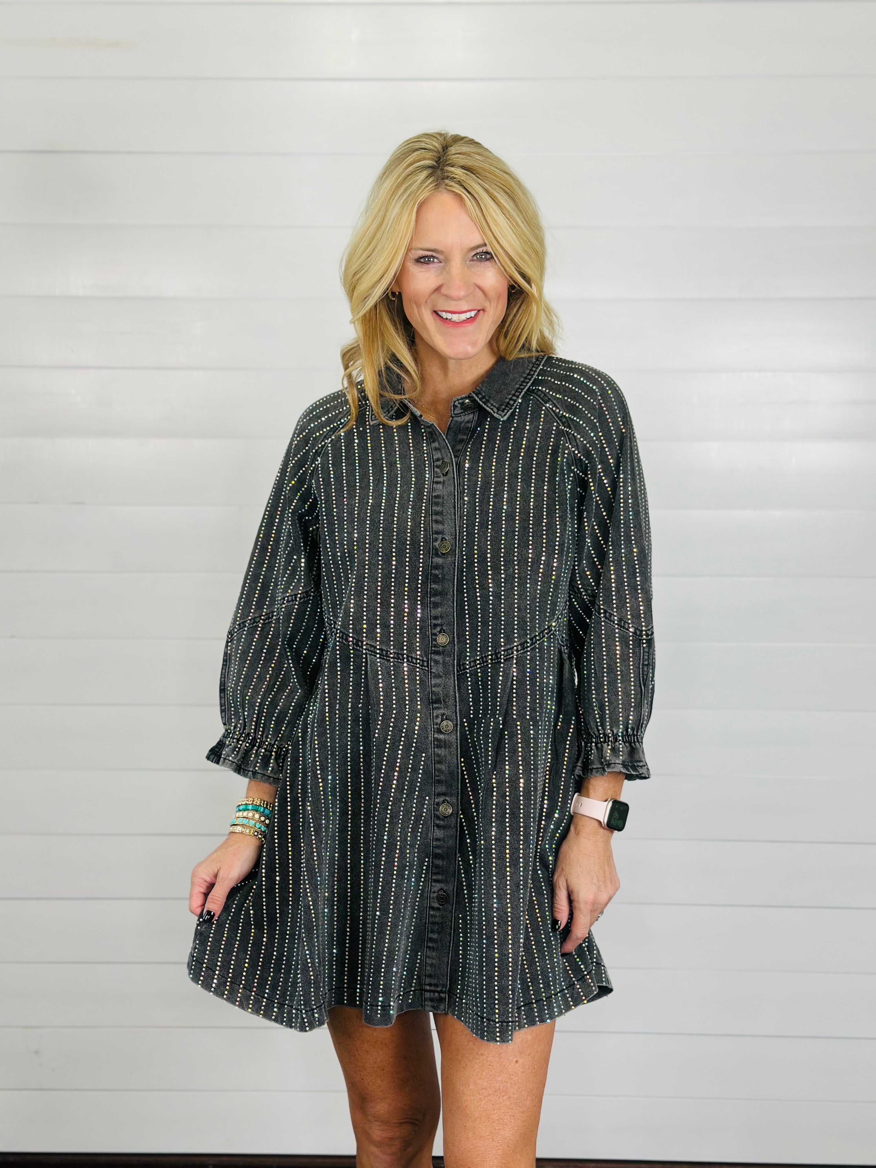 GLITZ & GLAM DENIM DRESS-BLACK