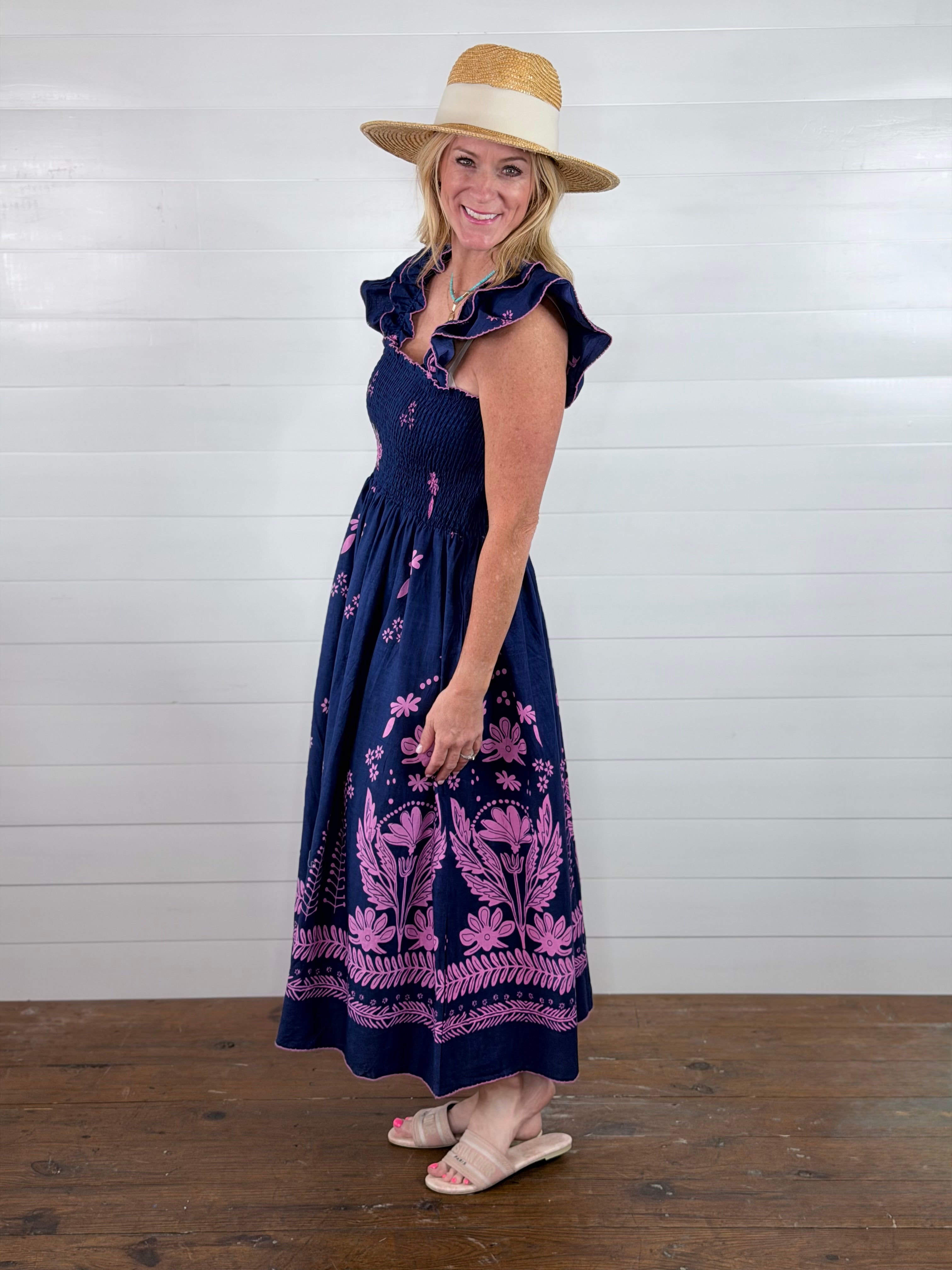 SMOCKED BORDER DRESS