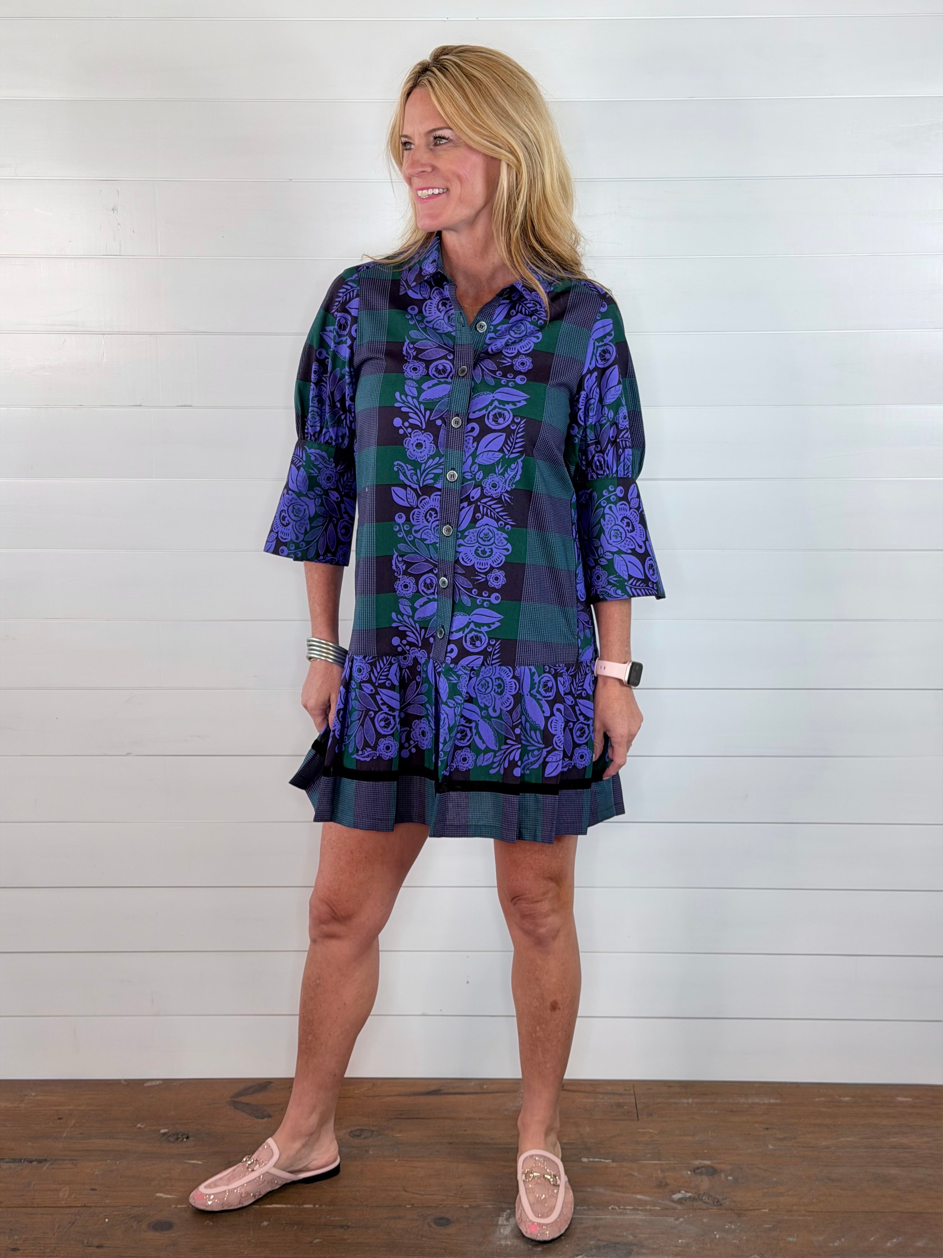 PLEATED DROP WAIST DRESS