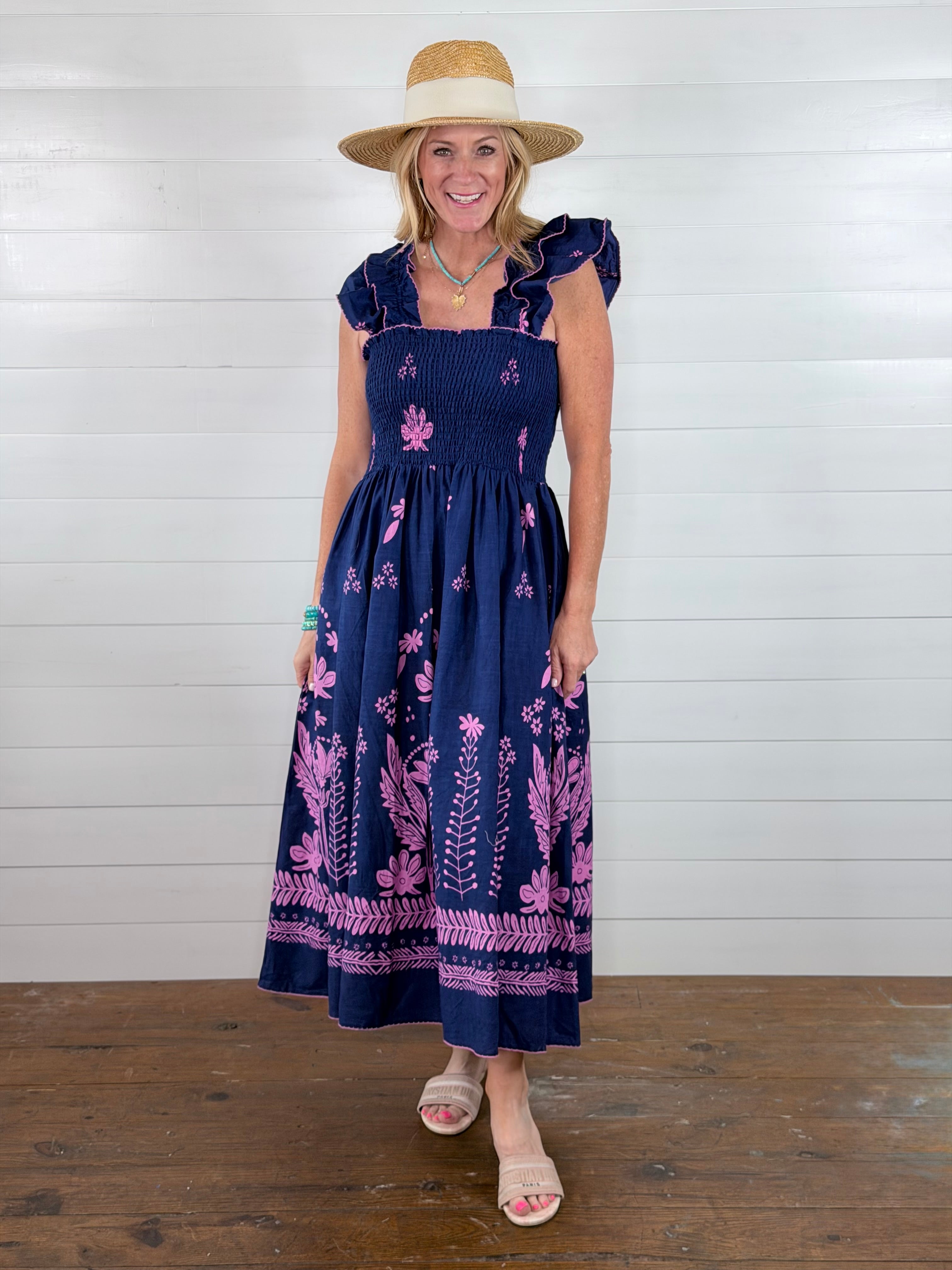 SMOCKED BORDER DRESS