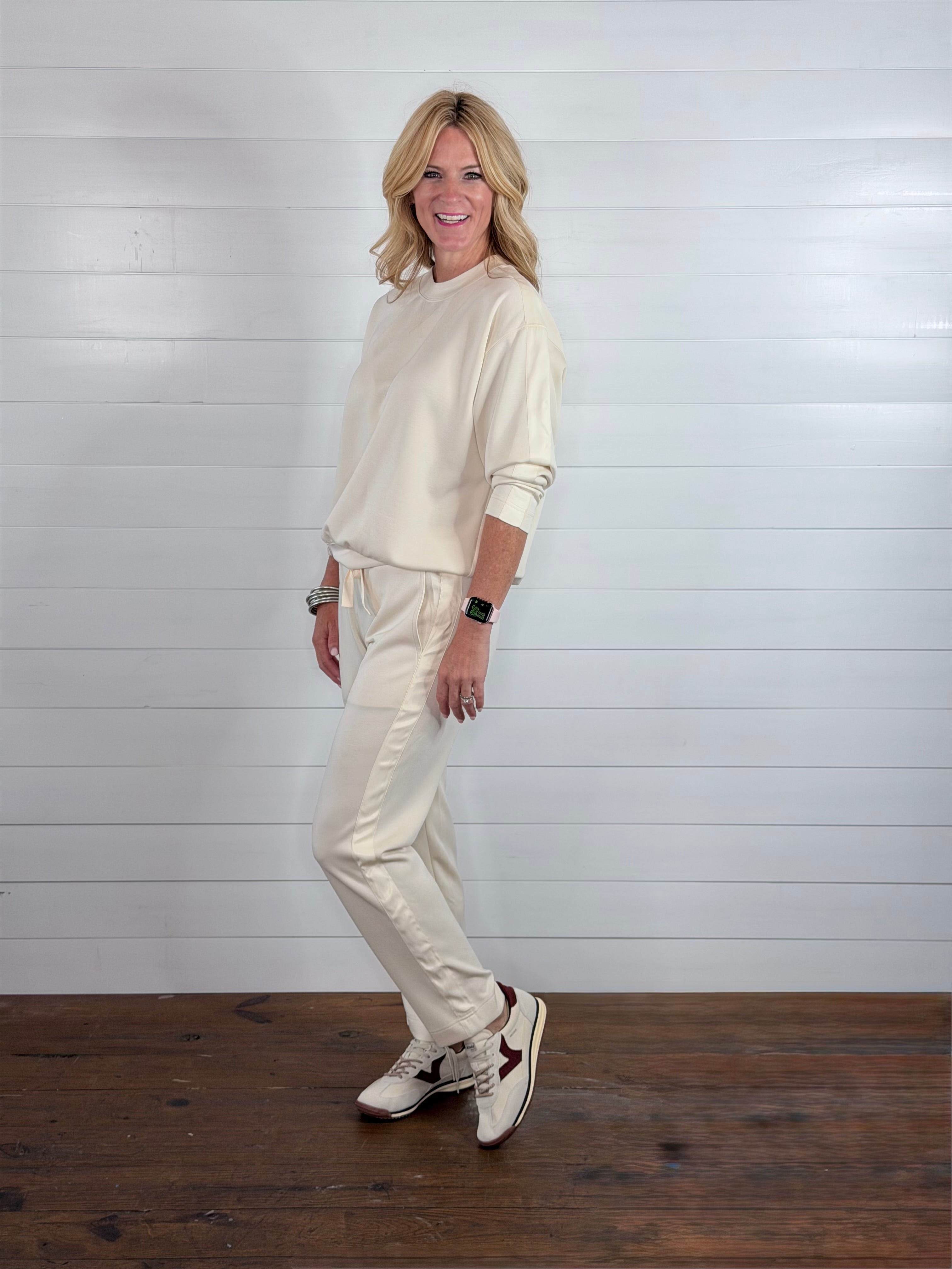 SATIN STRIPE JOGGER-CREAM