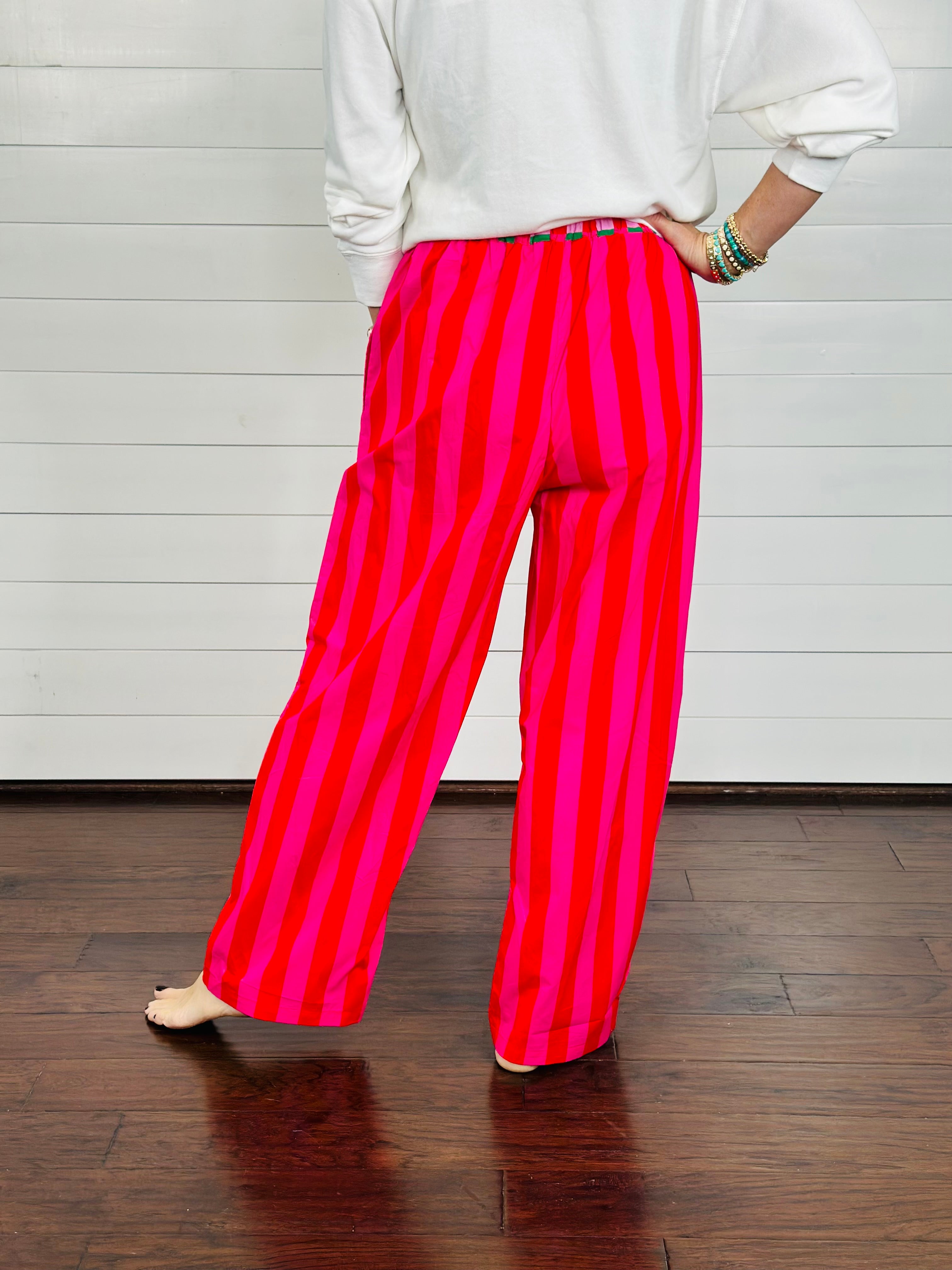 FESTIVE STRIPE BOXER PANT-RED