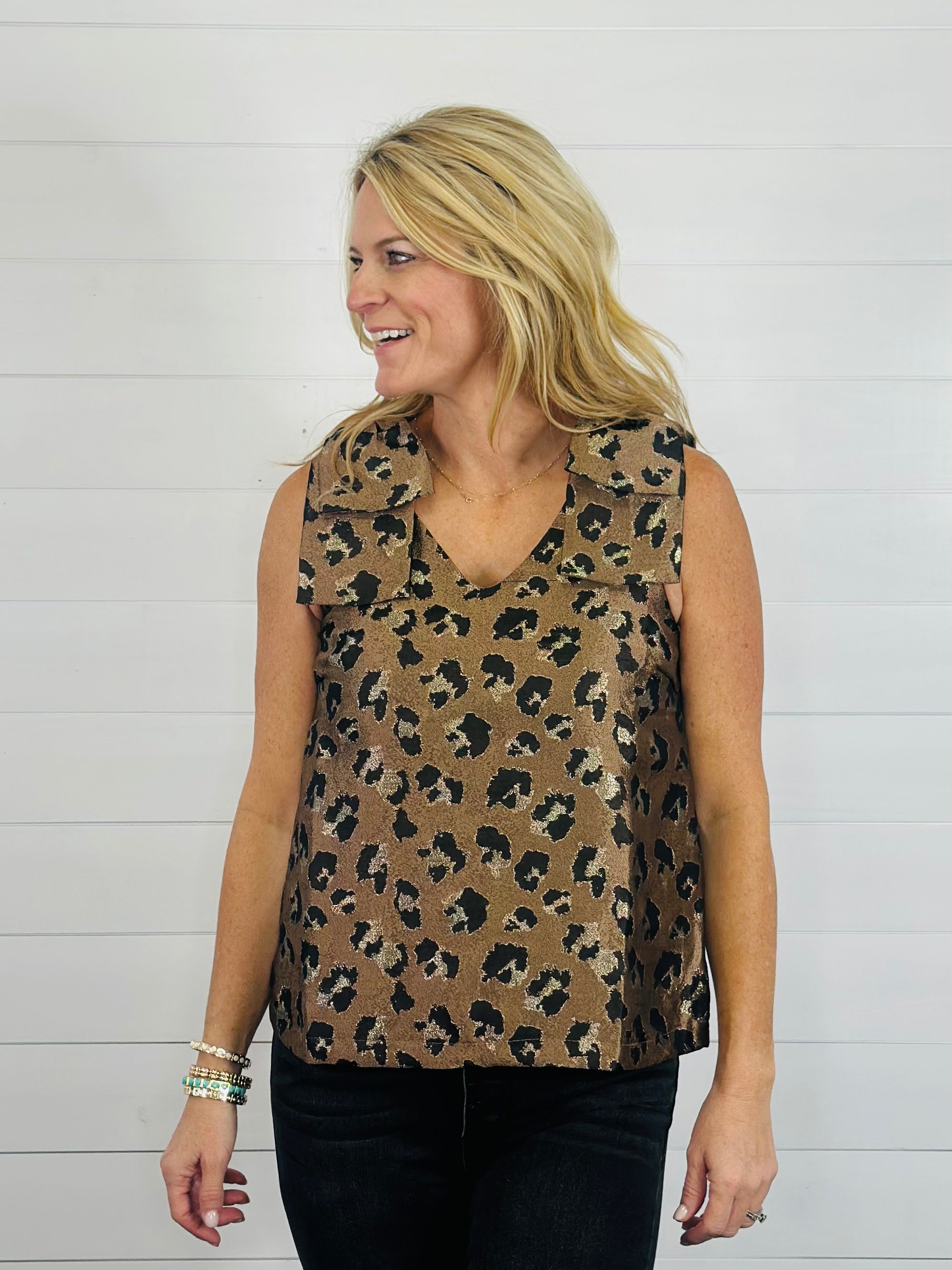SHINE ON LEOPARD TOP-BRONZE