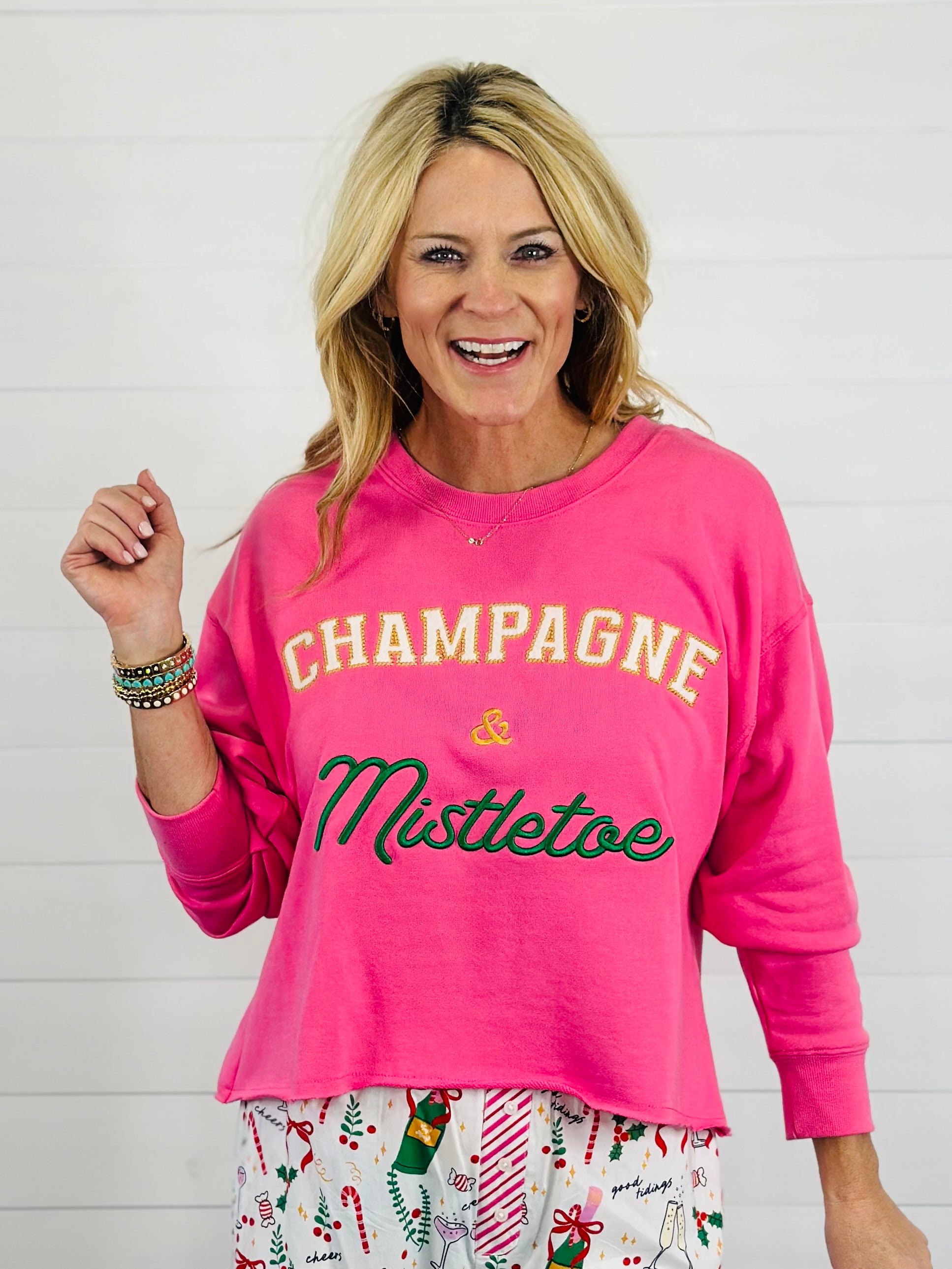 CHAMPAGNE & MISTLETOE TOP-PINK