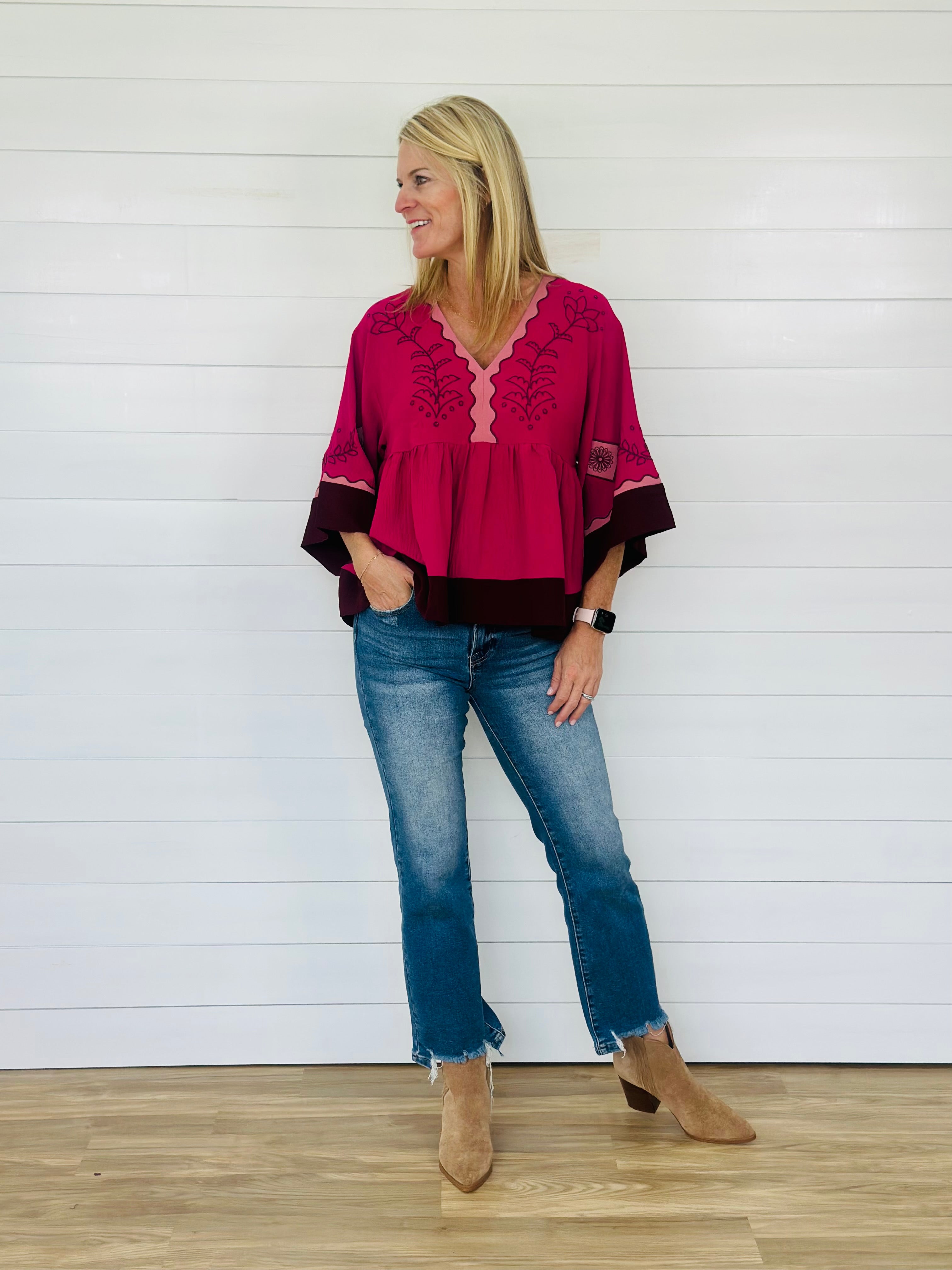 AUTUMN BOHO TOP-FUSCHIA