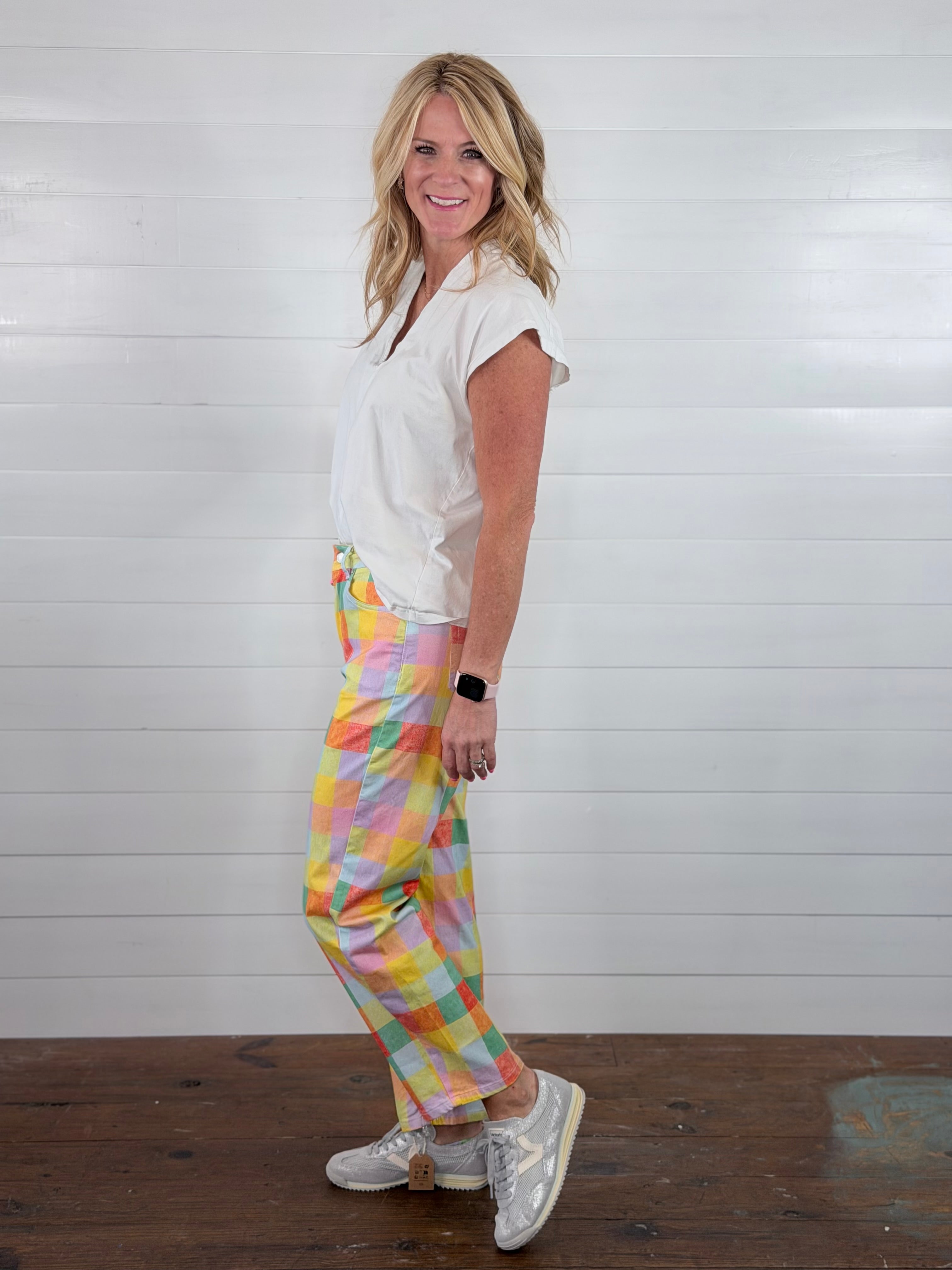 MADRAS PLAID BARREL PANTS