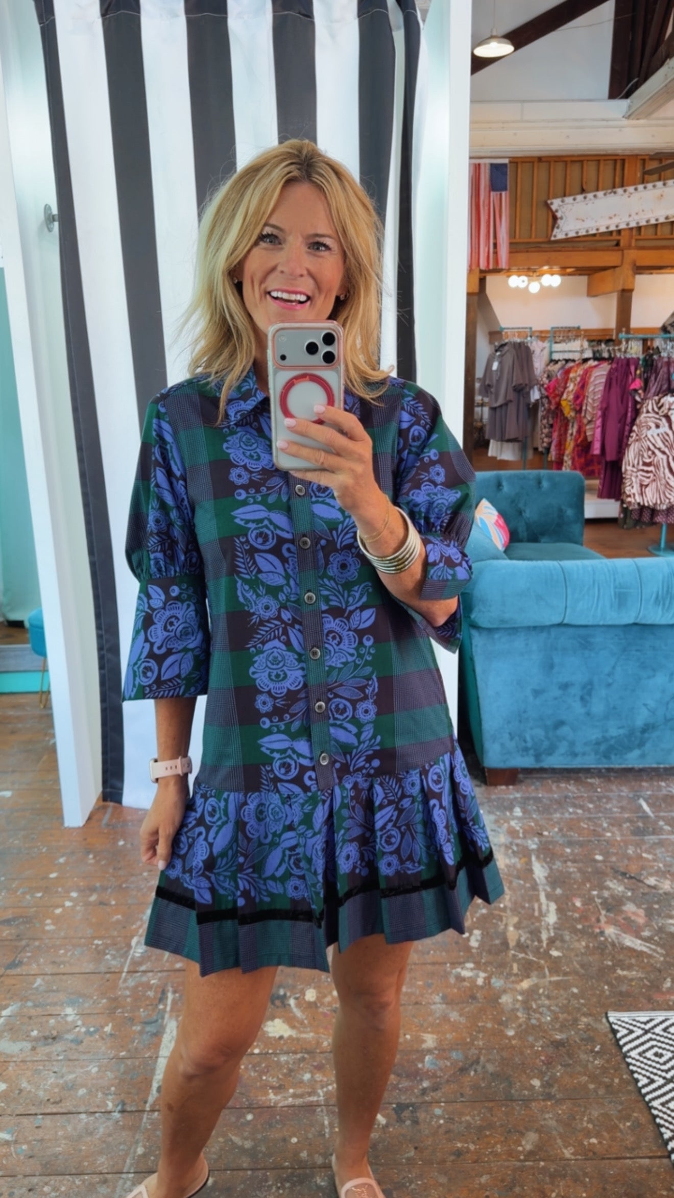 PLEATED DROP WAIST DRESS