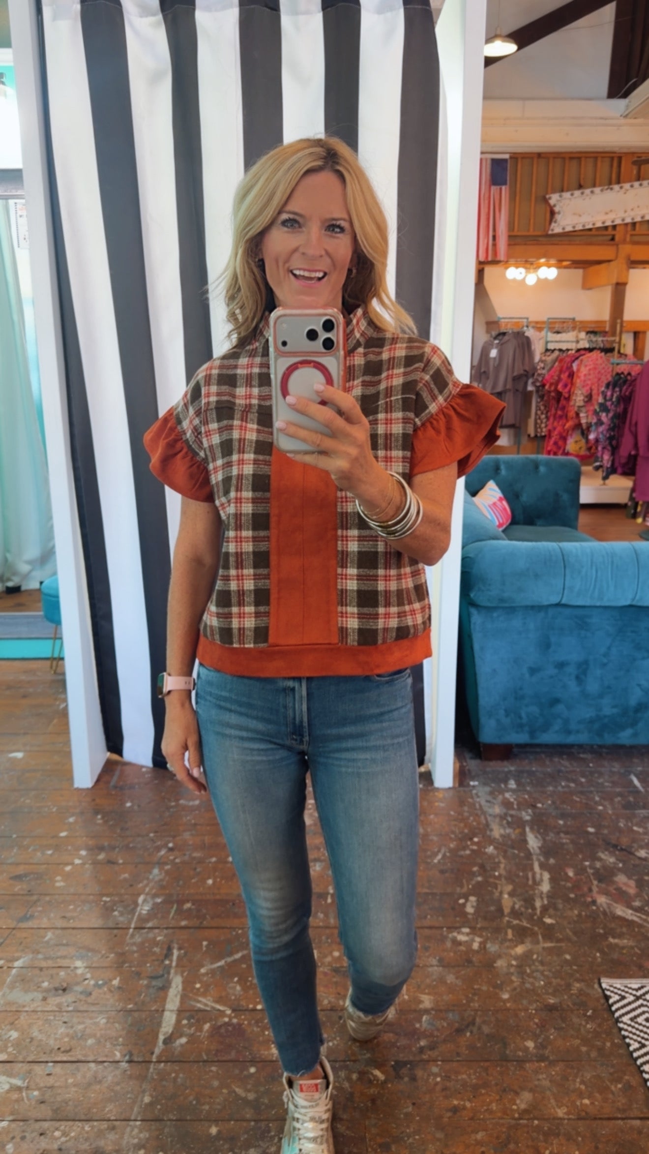 PERI PLAID TOP-RUST