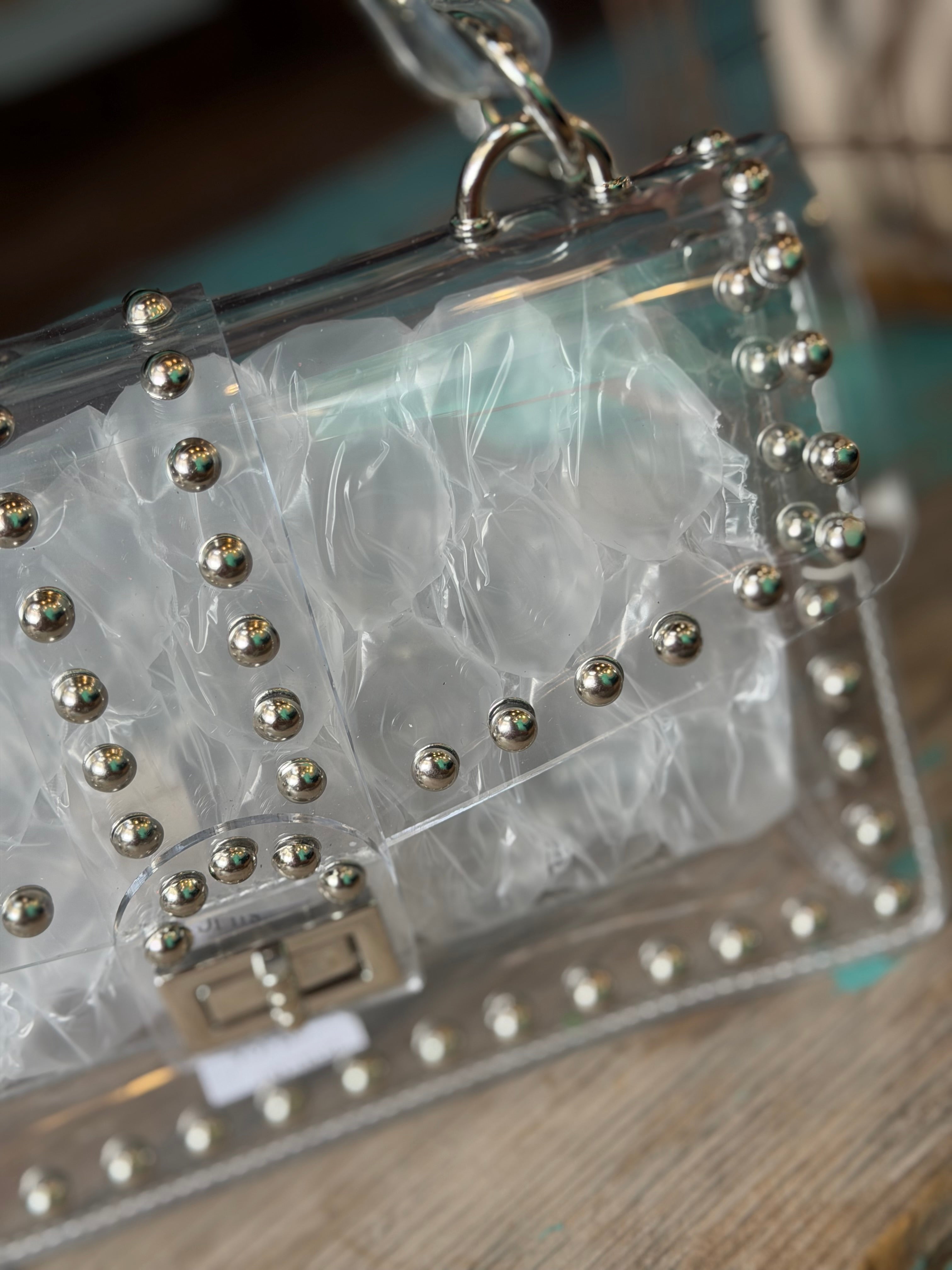 SILVER STUDDED CLEAR PURSE